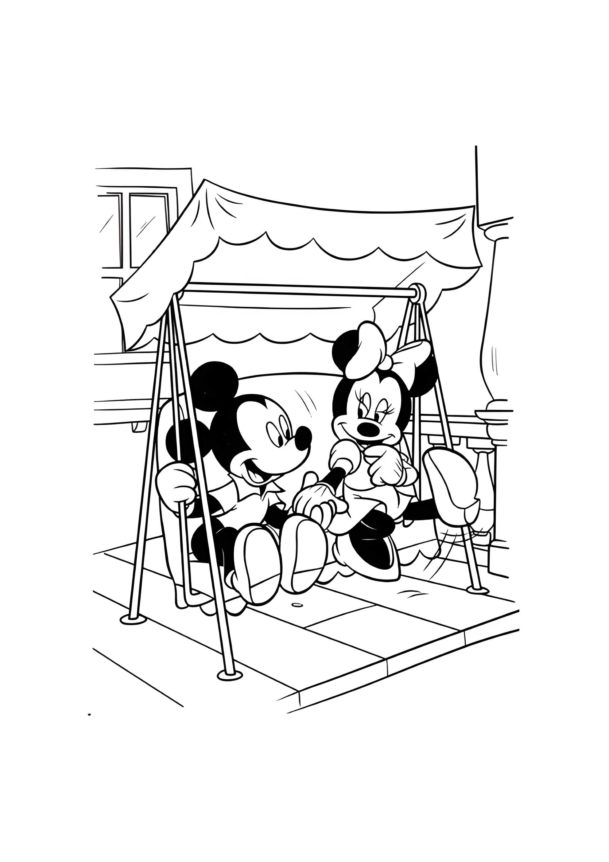 Раскраска Микки и Минни на качелях