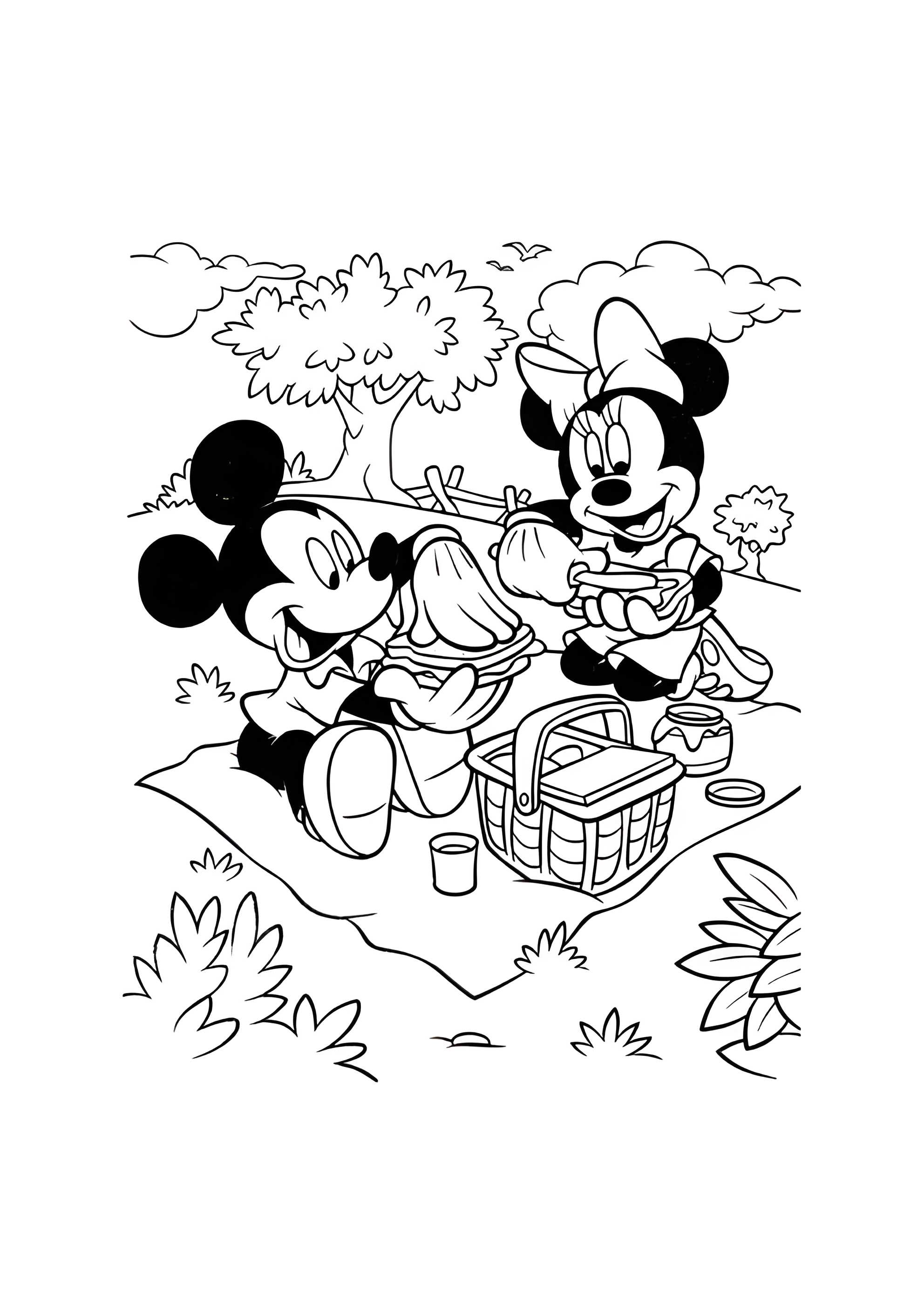 Раскраска Микки и Минни на пикнике