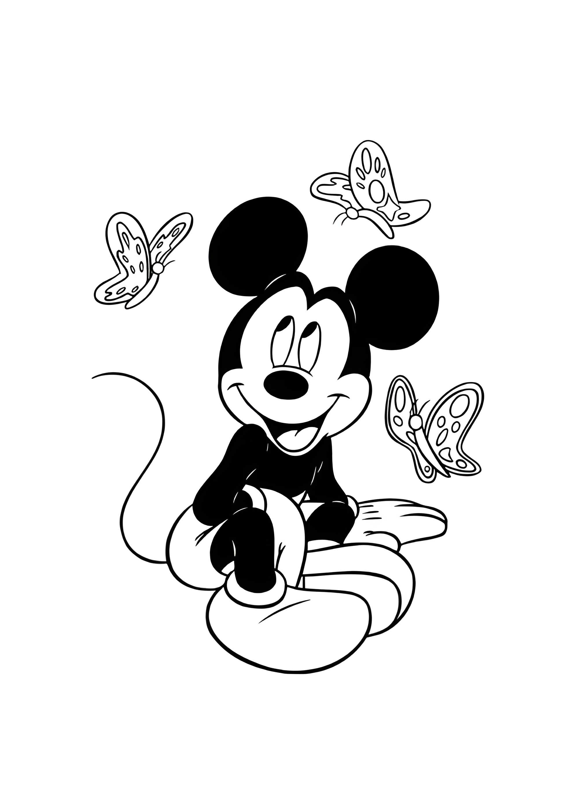 Раскраска Микки Маус и бабочки