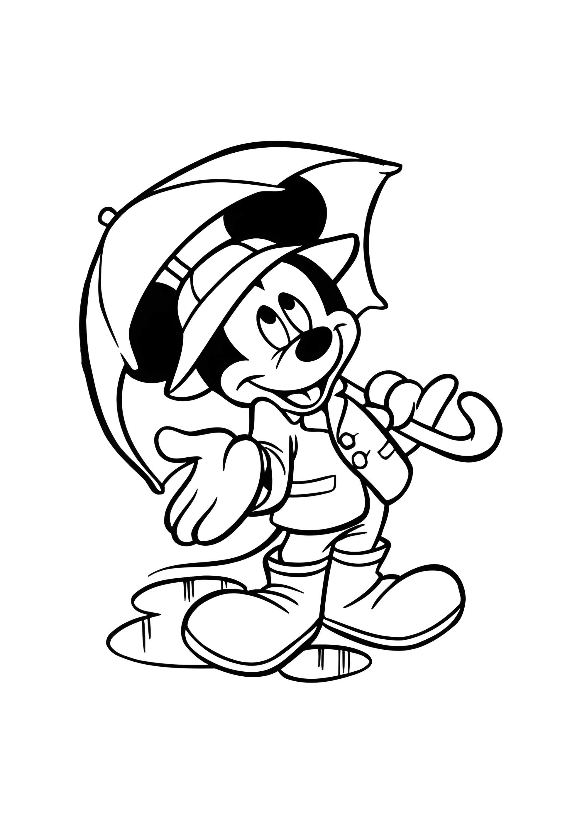 Раскраска Микки Маус под зонтом