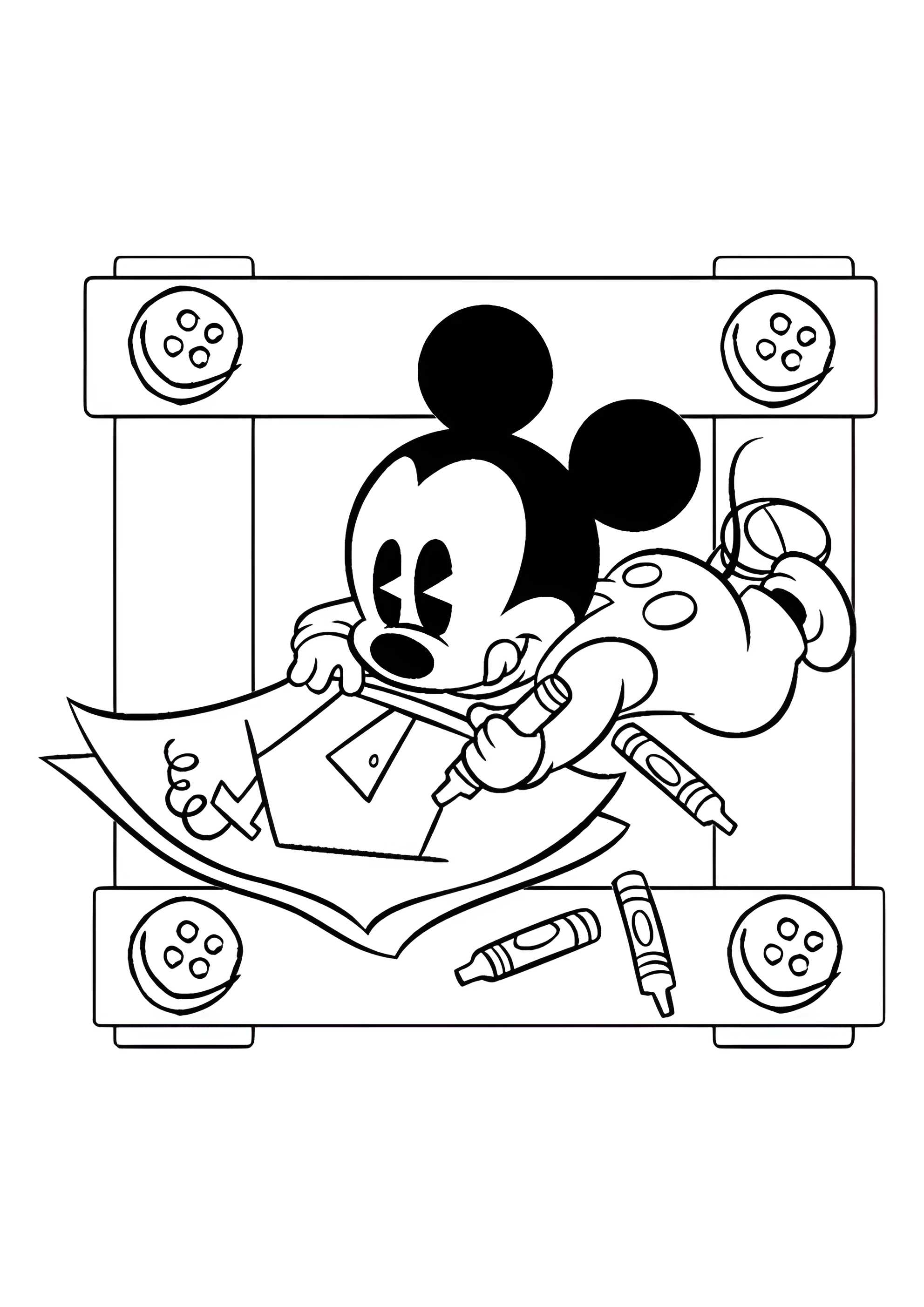 Раскраска Микки Маус рисует картинки