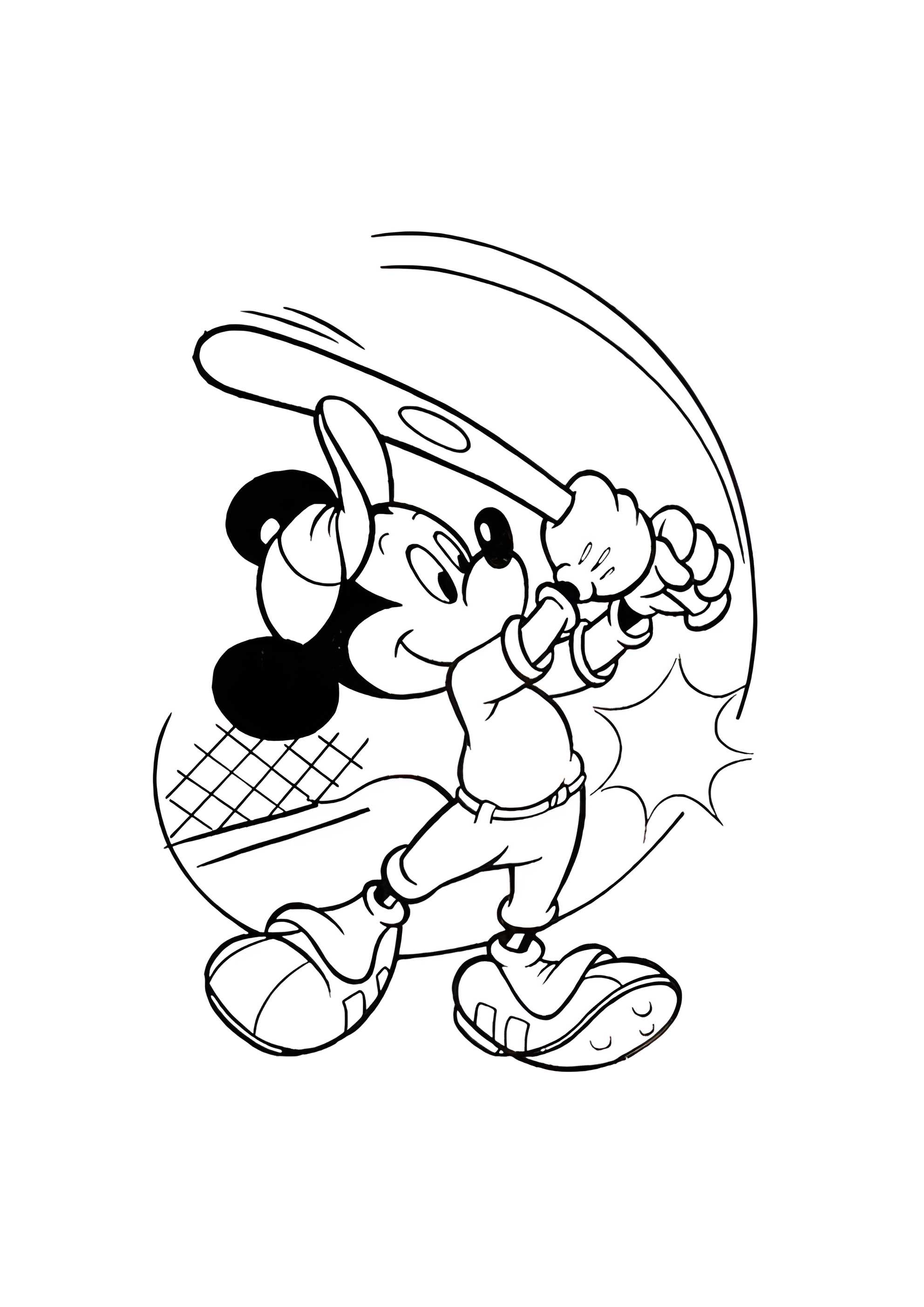 Раскраска Микки Маус с бейсбольной битой