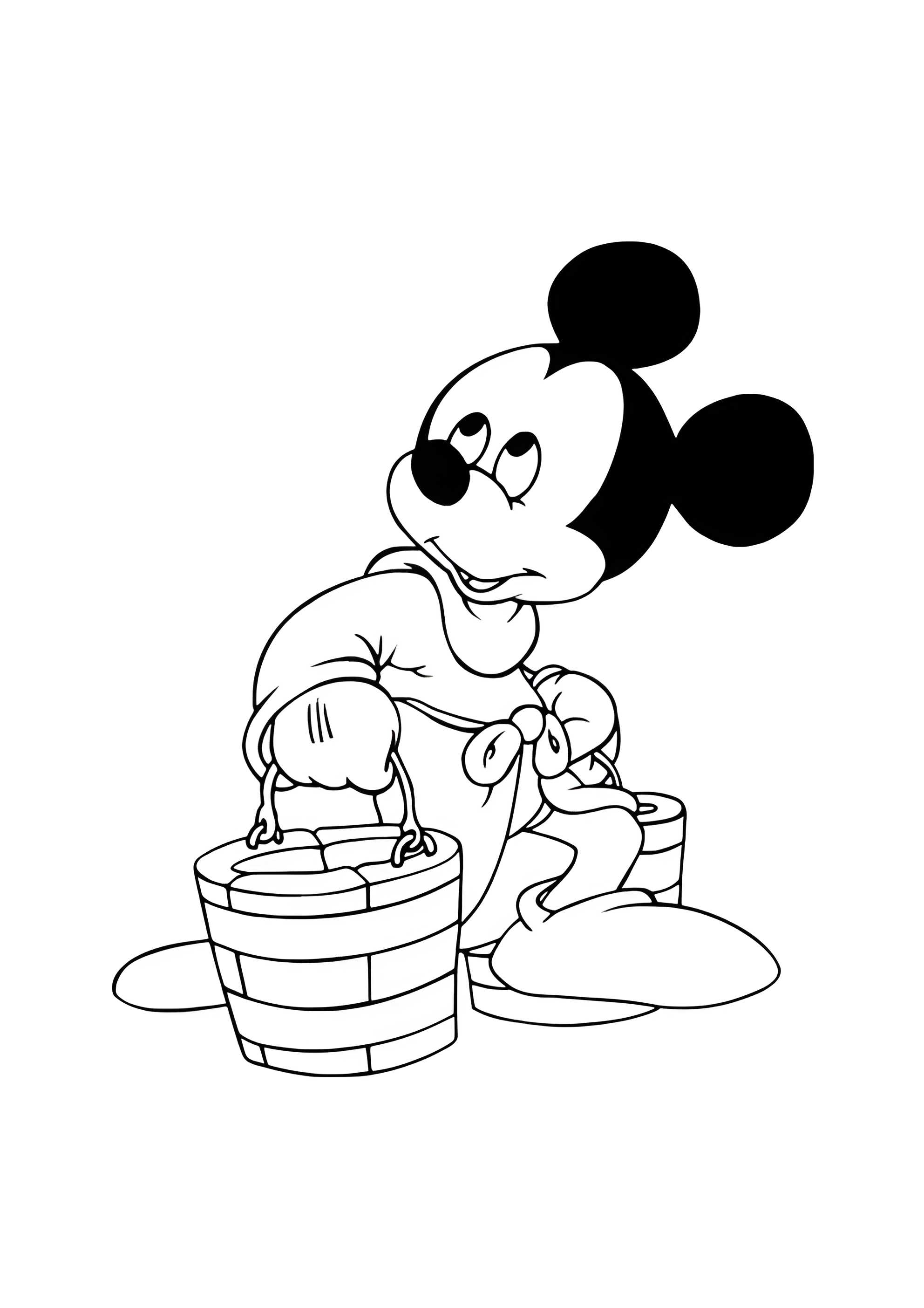 Раскраска Микки Маус с вёдрами