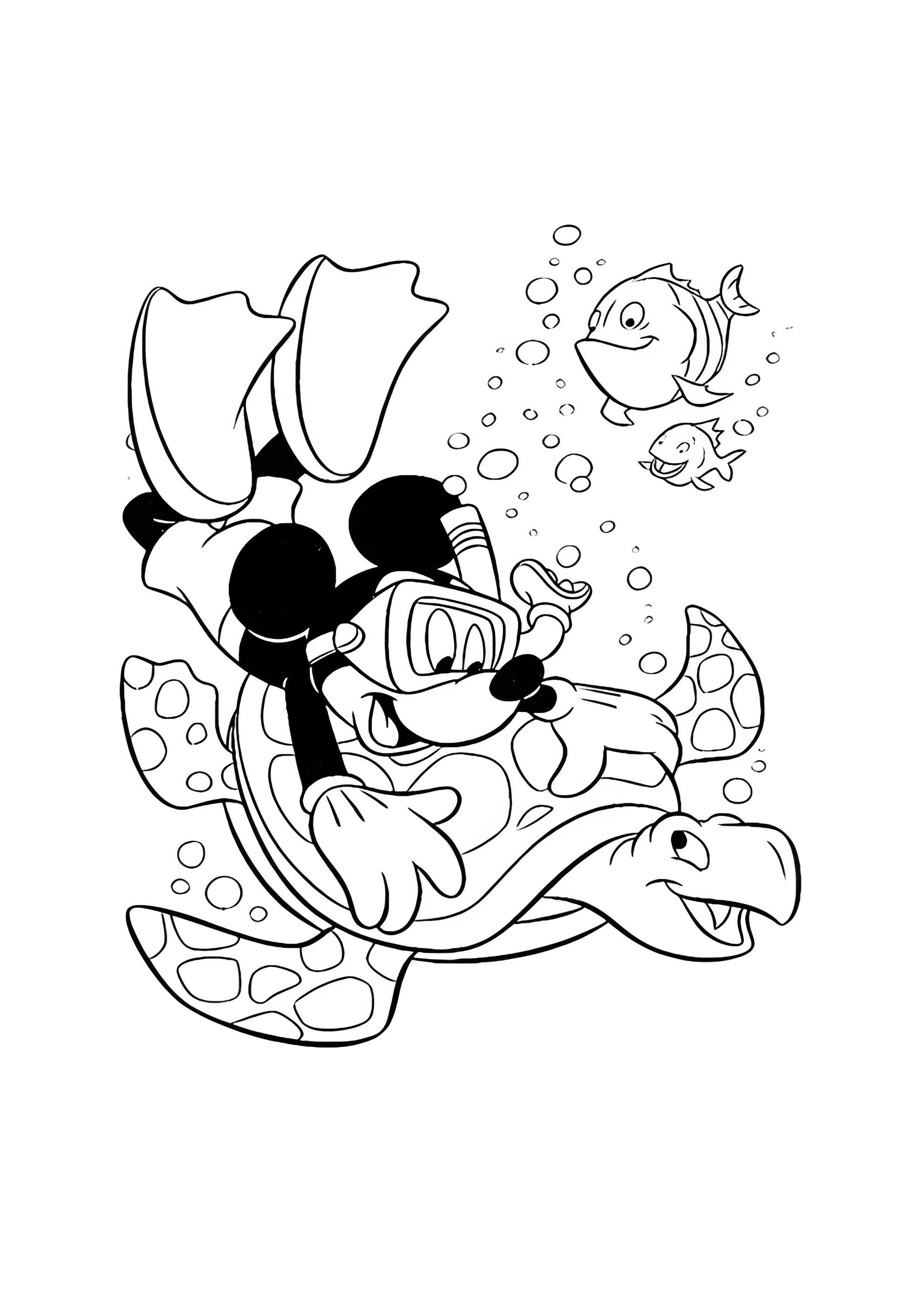 Раскраска Микки Маус в подводном мире