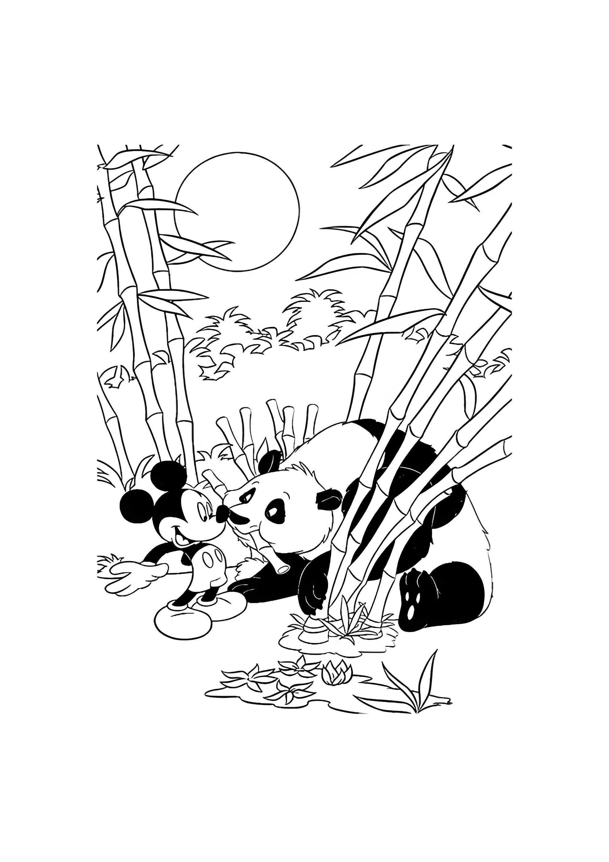 Раскраска Микки Маус встретил панду