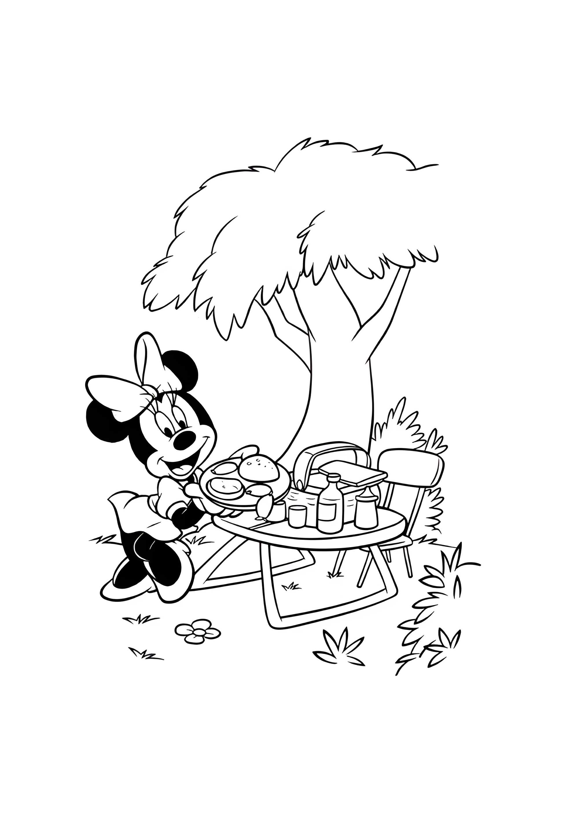 Раскраска Минни на пикнике