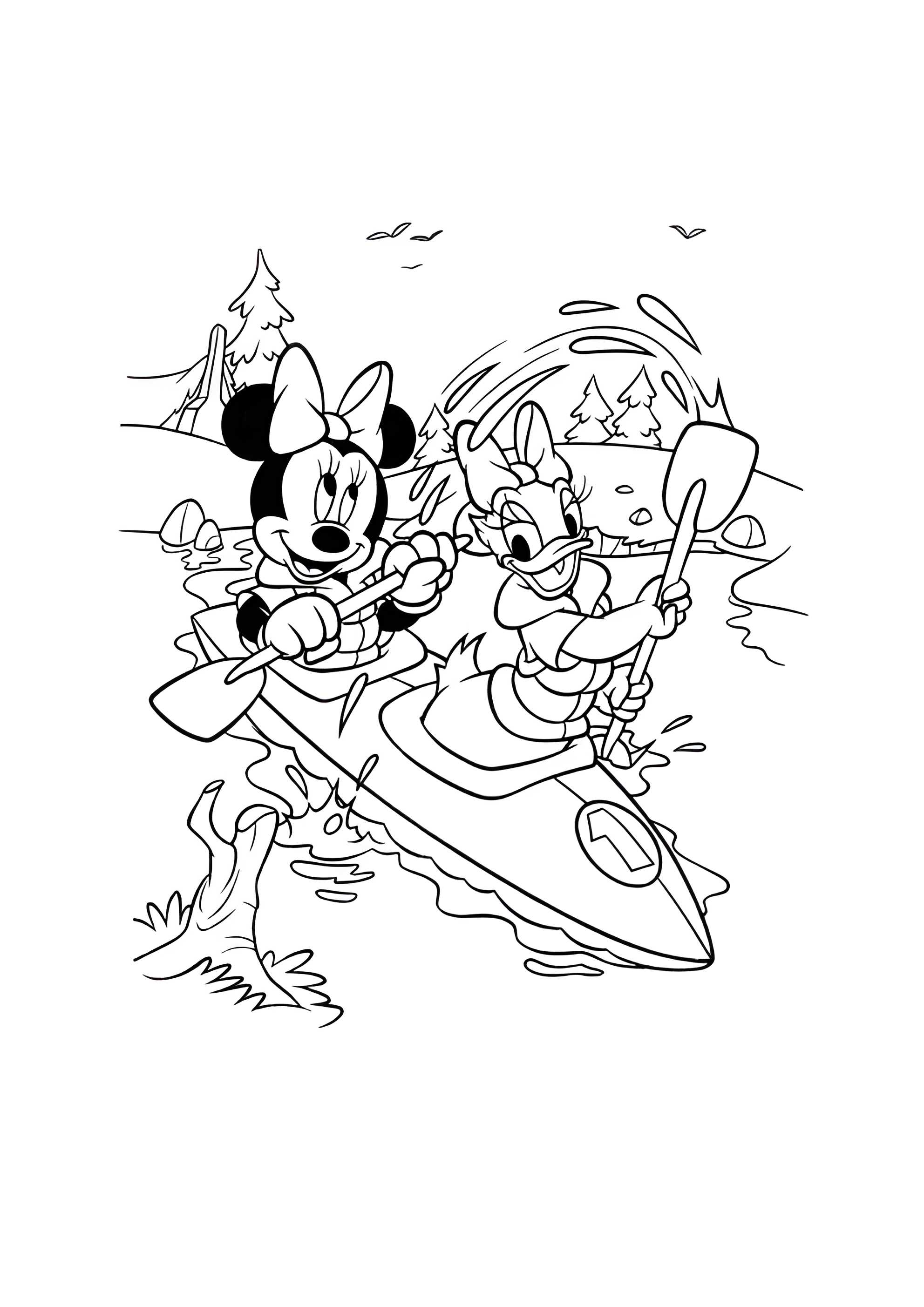 Раскраска Минни в лодочке