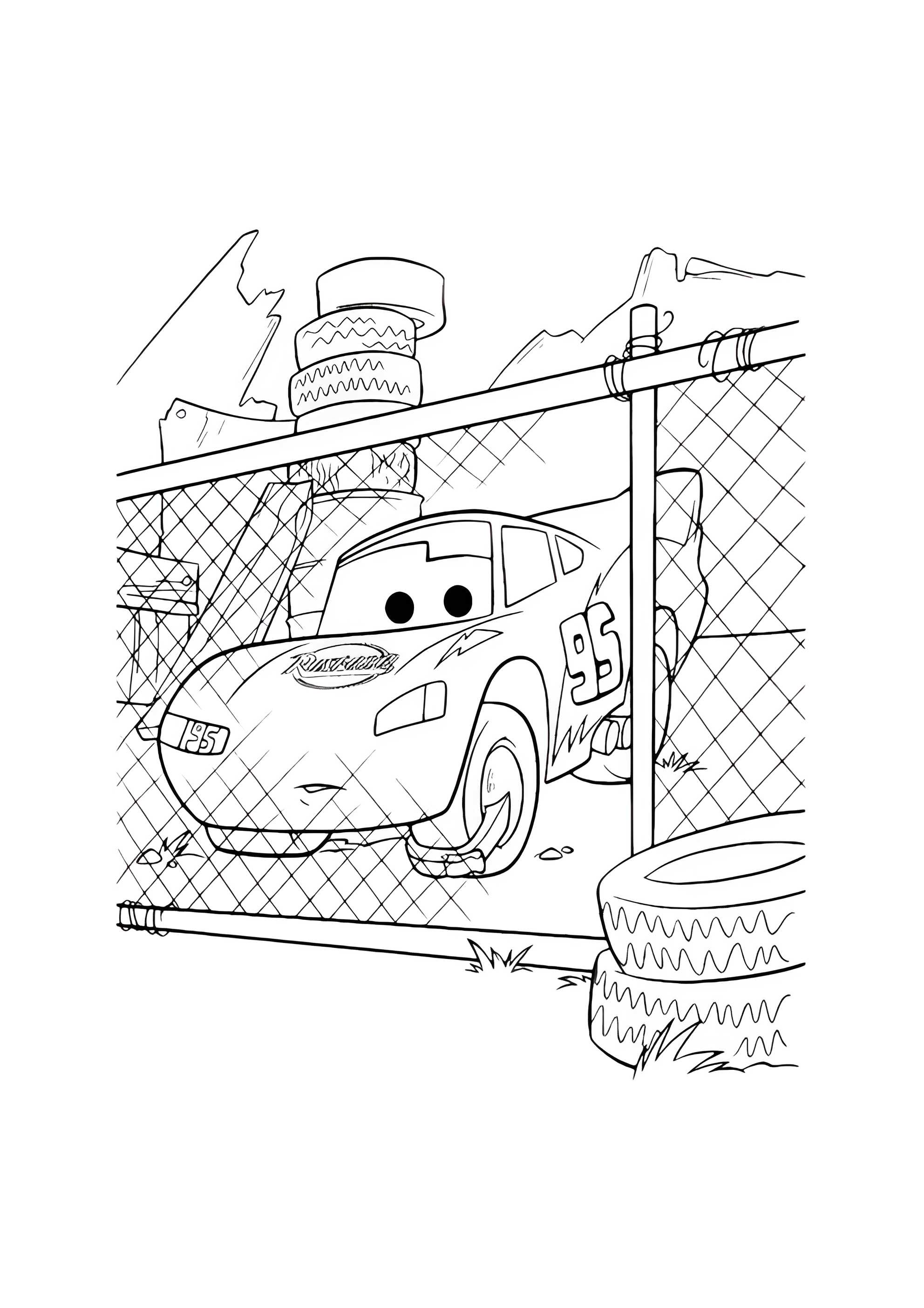 Раскраска Молнию МакКуин за забором