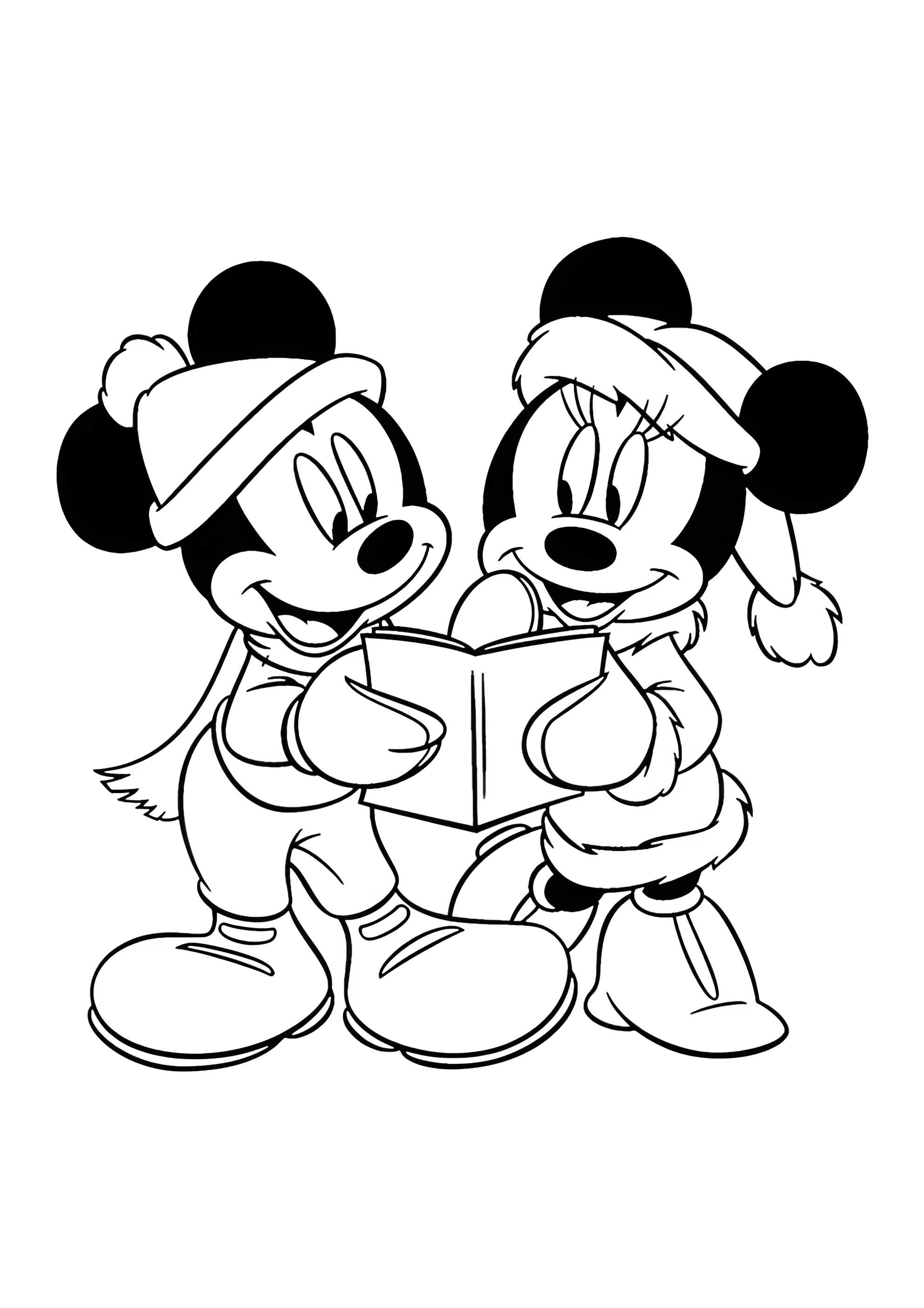Раскраска Новогодние шапки. Микки Маус и Минни