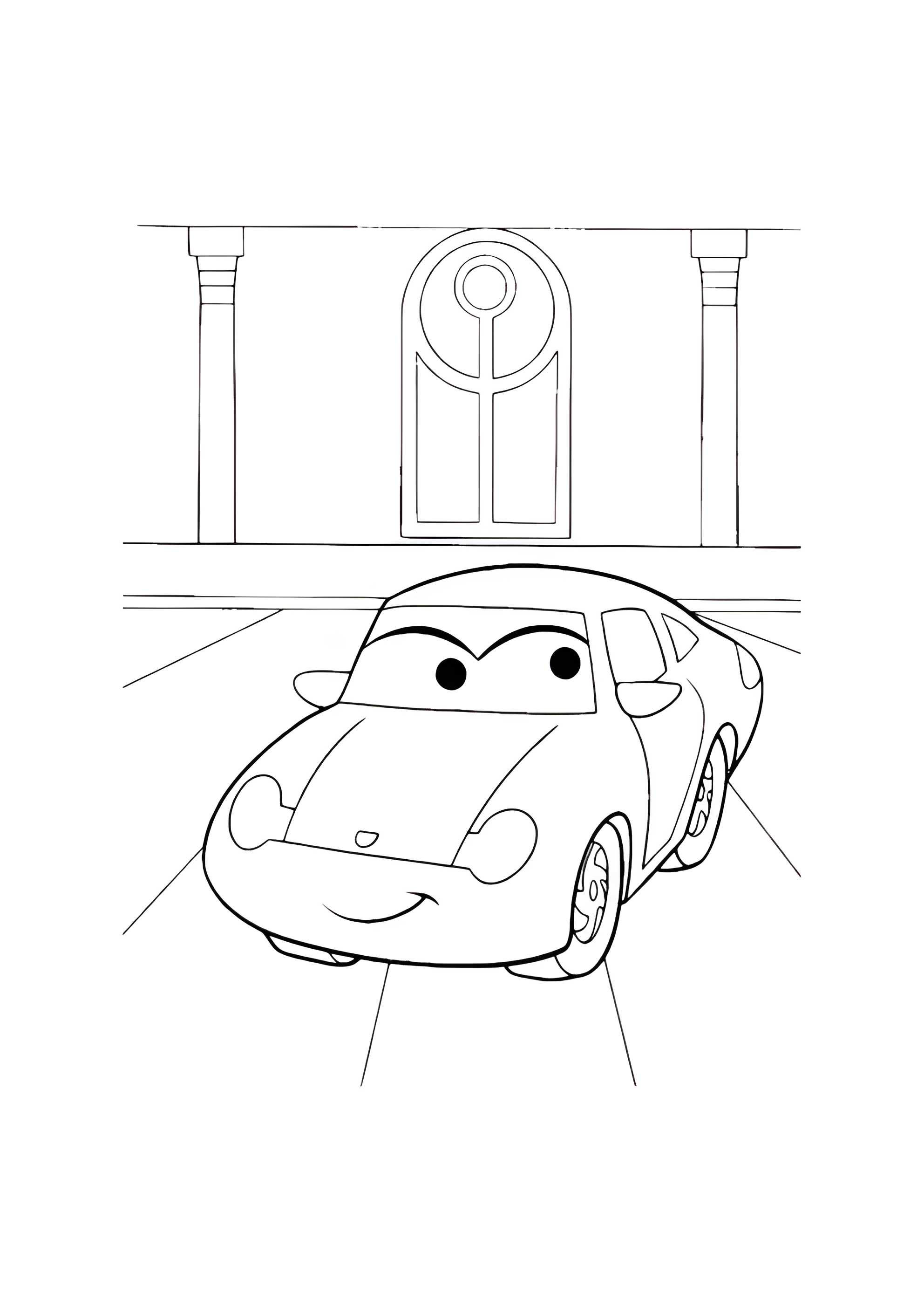 Раскраска Салли (Sally Carrera) на стоянке