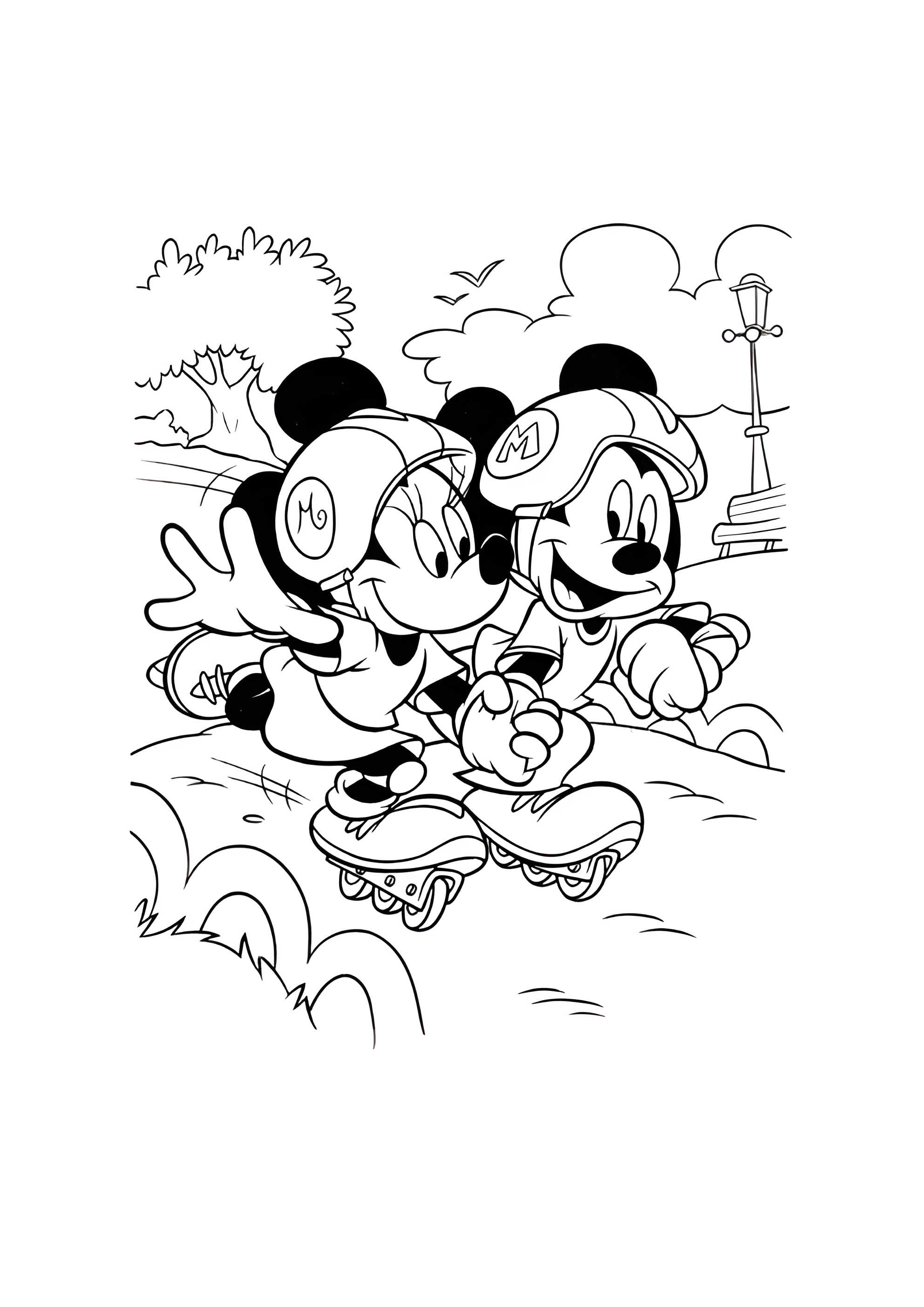 Раскраска Сладкая парочка Микки