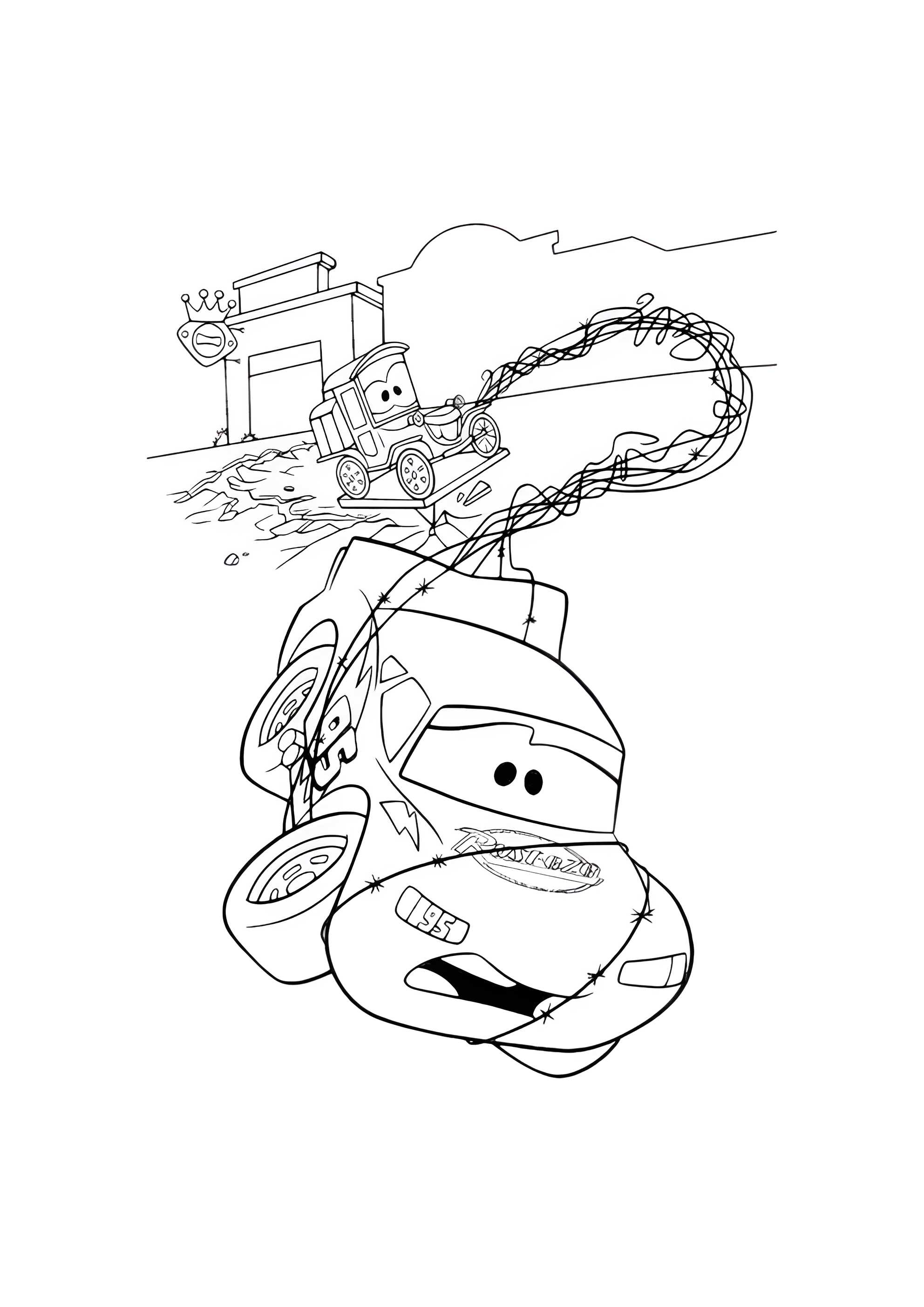 Раскраска Тачка попала в сеть