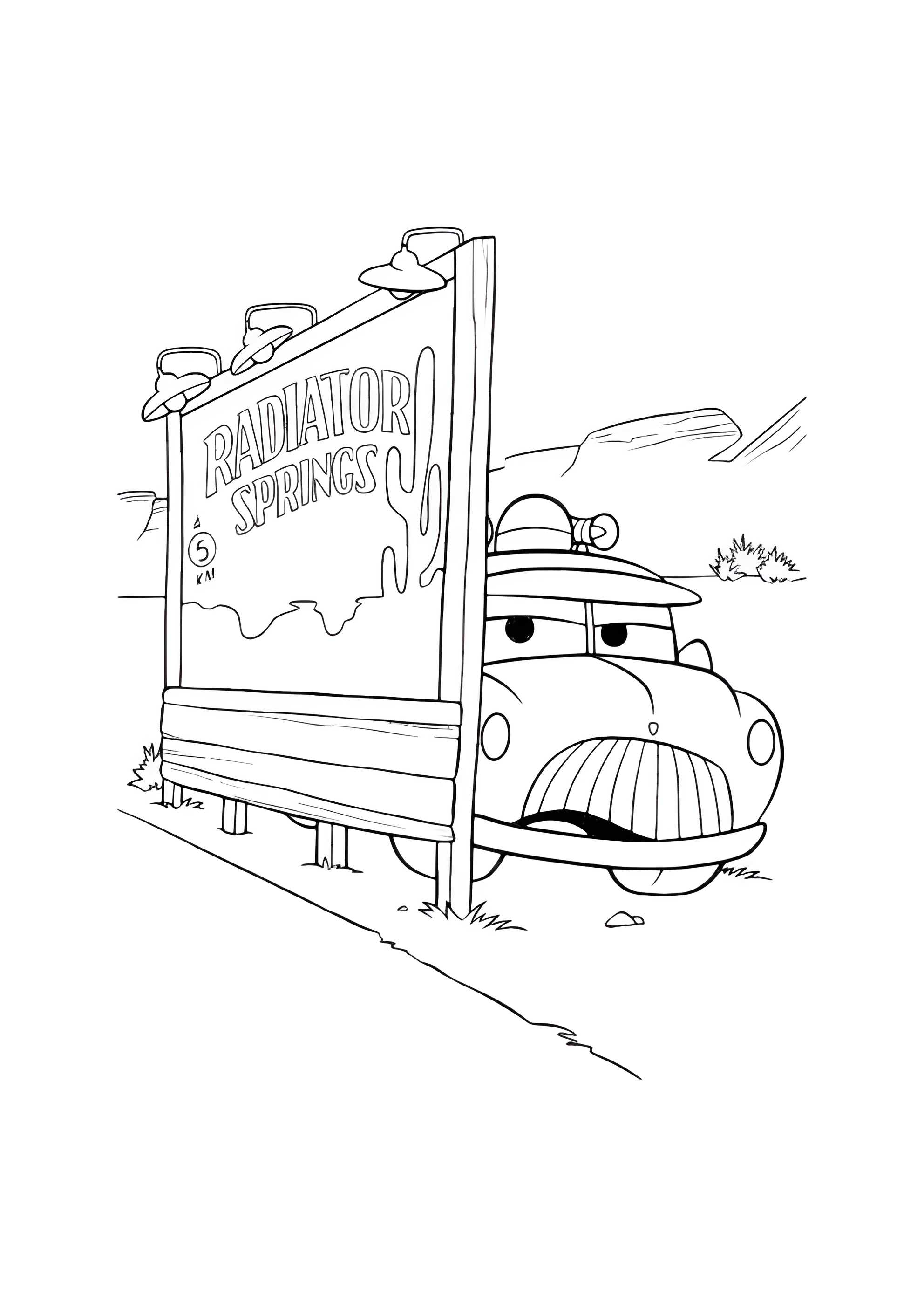 Раскраска Тачка возле Радиатор Спрингс