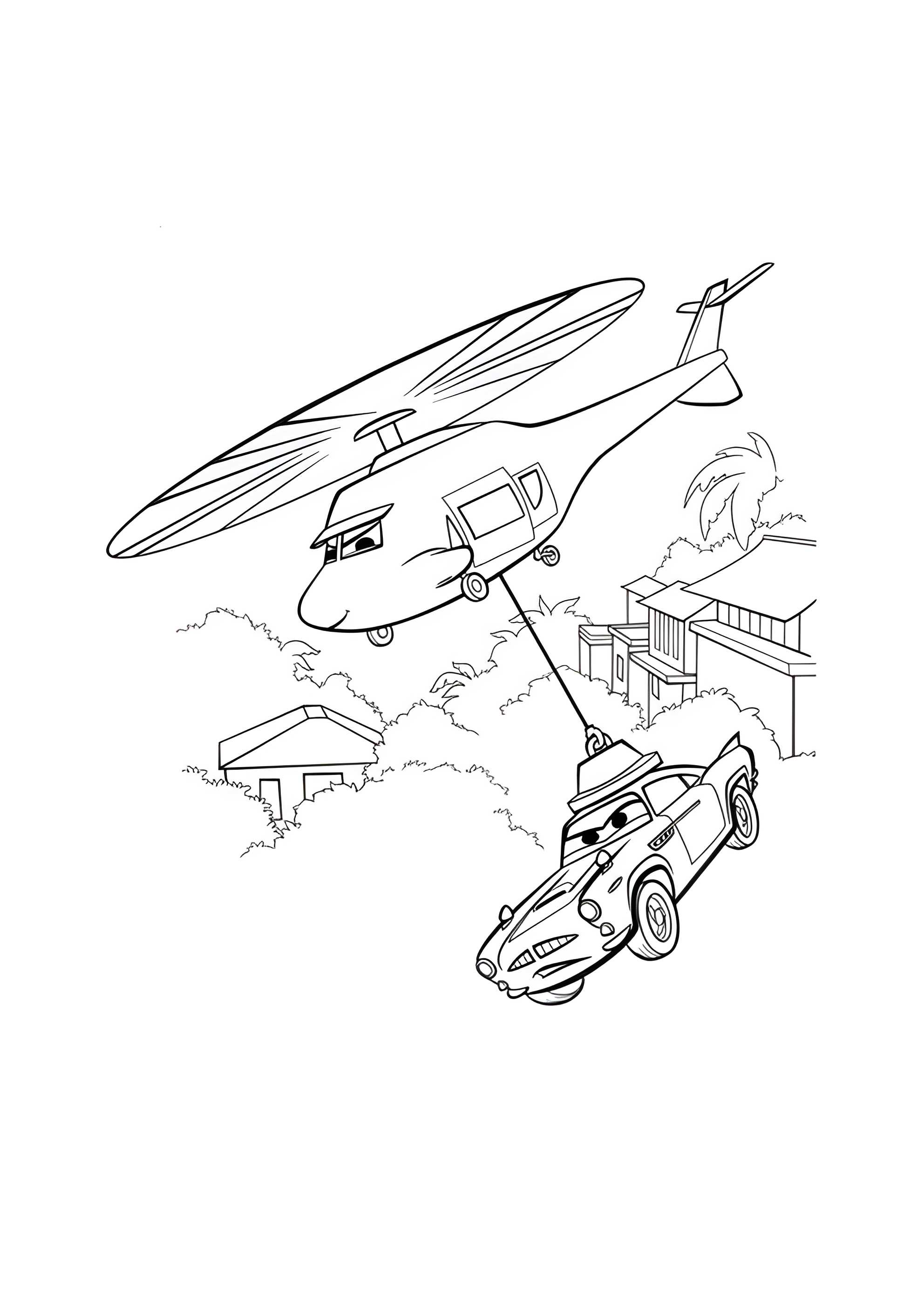 Раскраска Тачку переносят на вертолёте