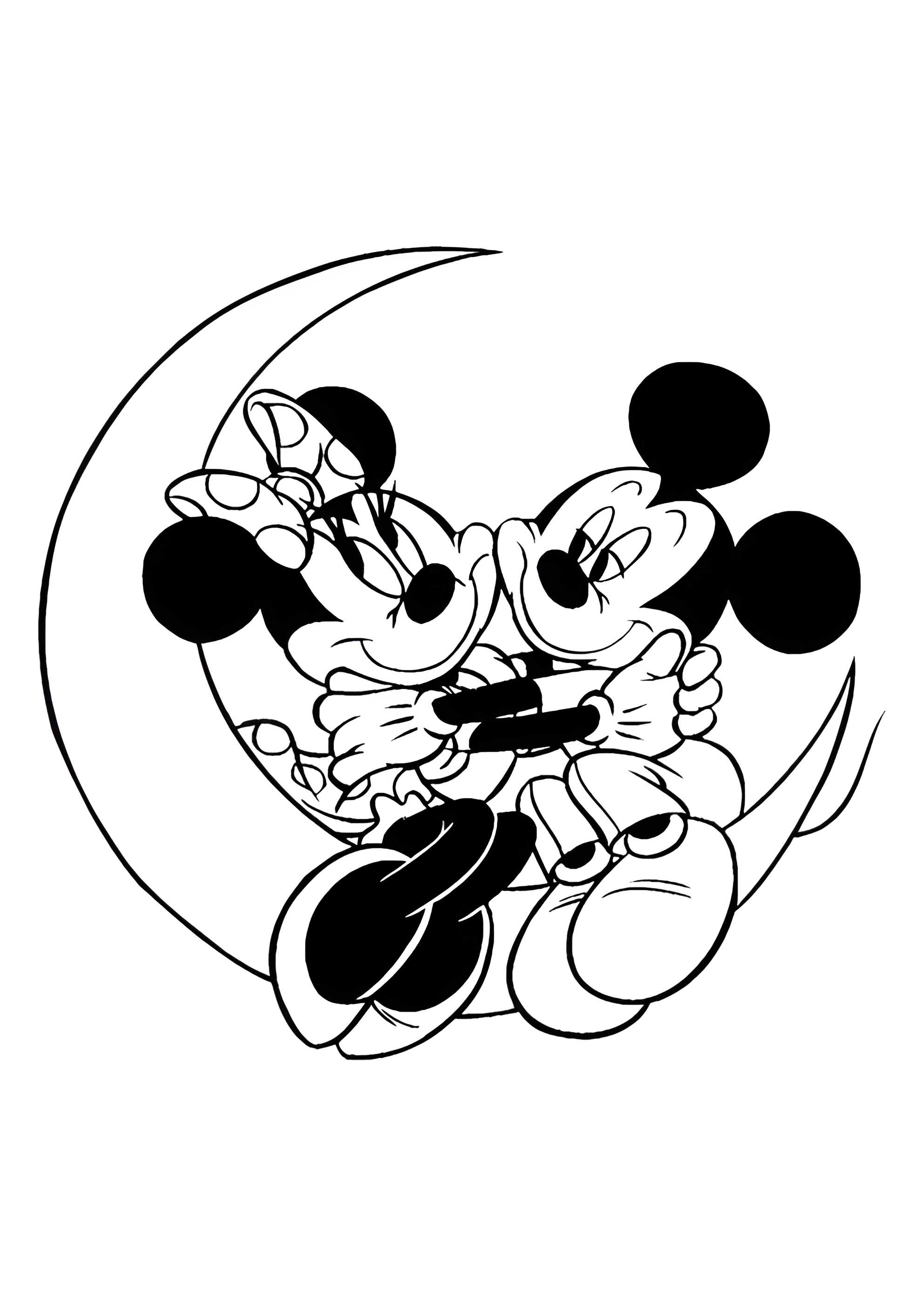 Раскраска Влюблённые Микки и Минни на луне