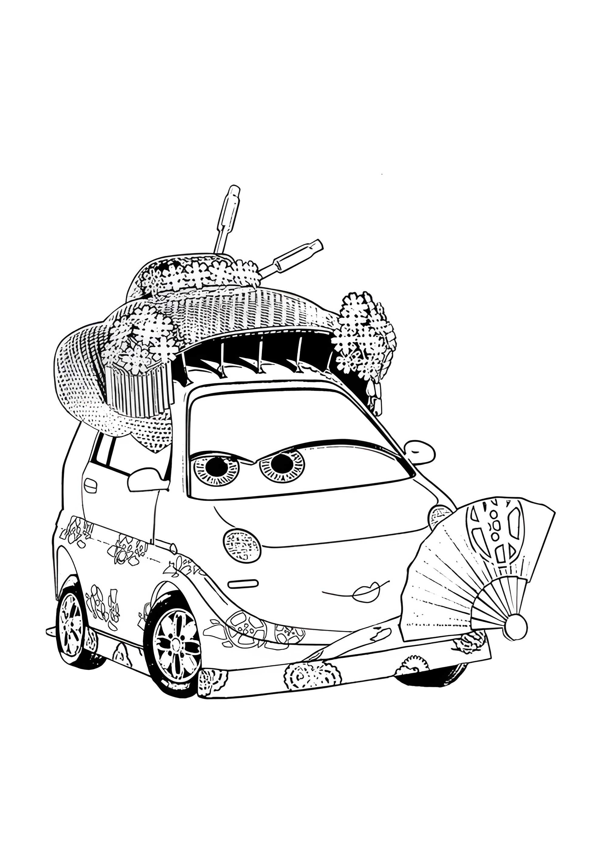 Раскраска Японская тачка с веером