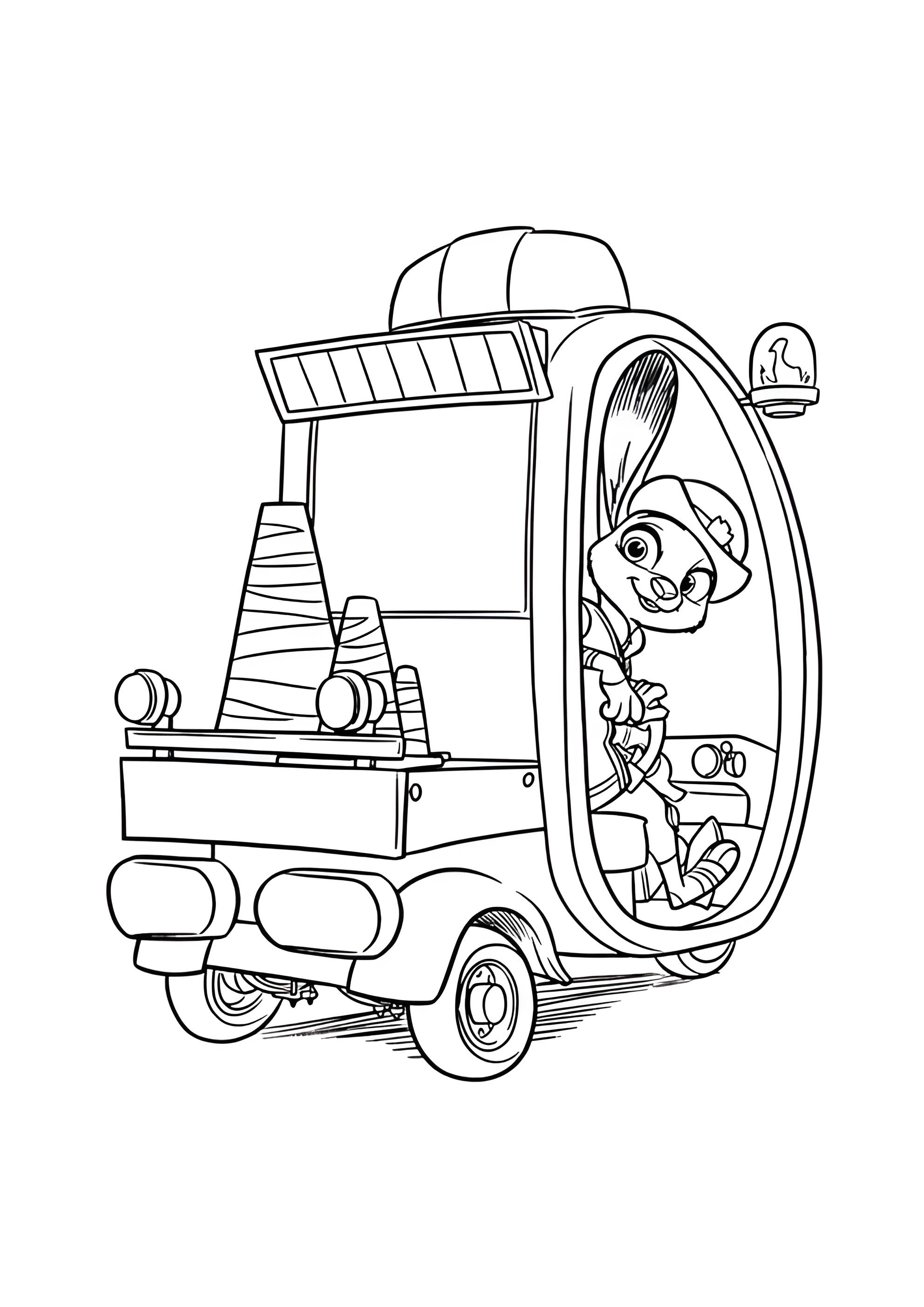 Раскраска Джуди на машине