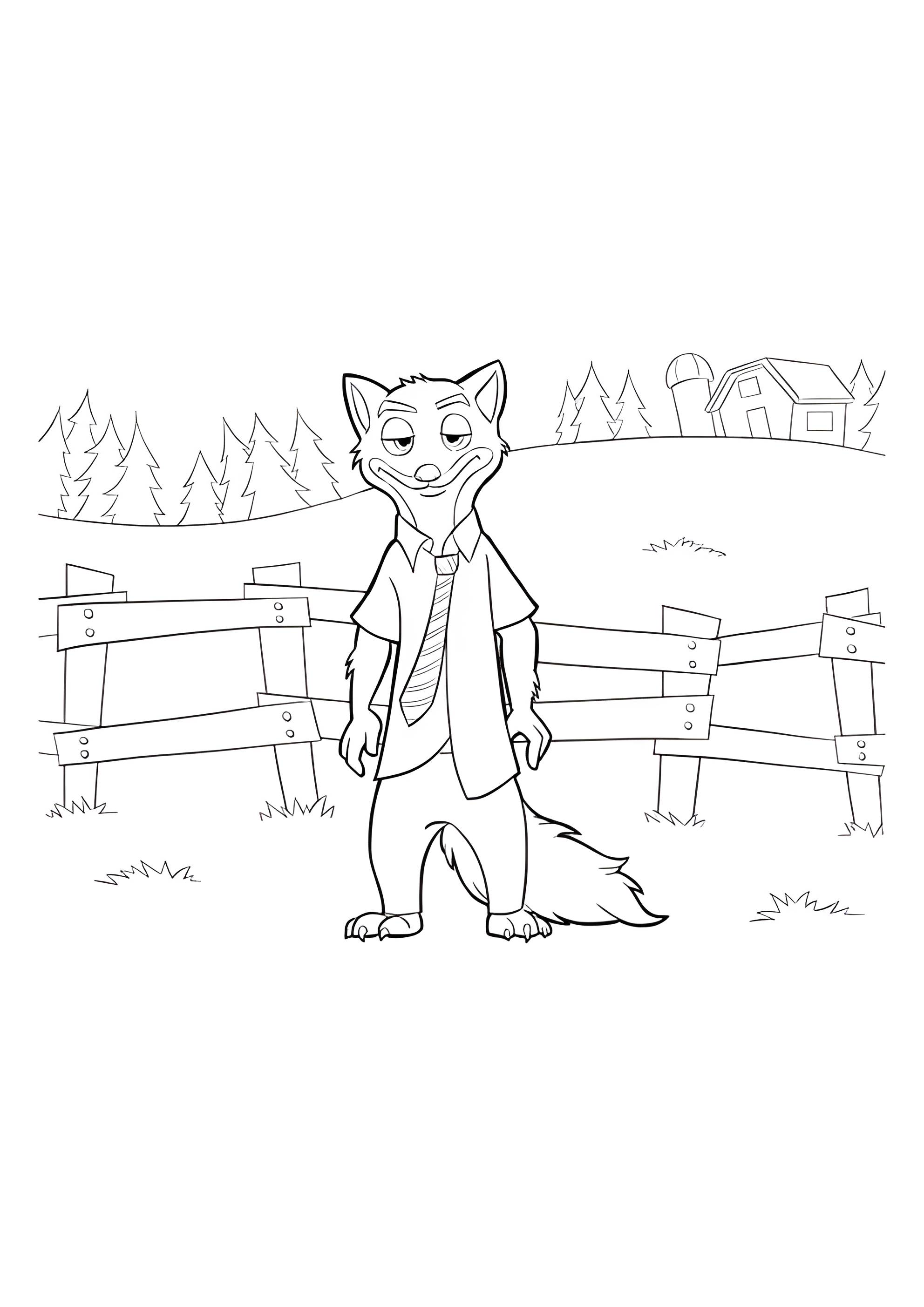 Раскраска лис Ник Уайлд