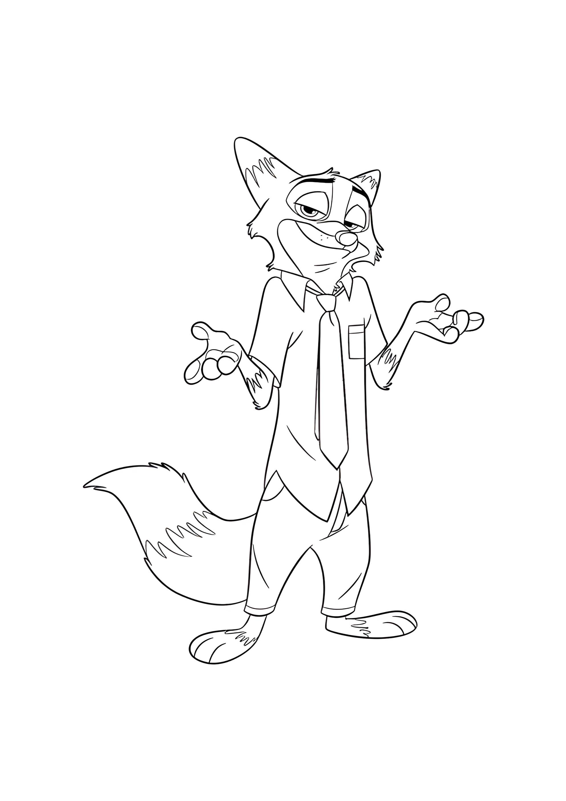 Раскраска Ник Уайлд из Зверополиса