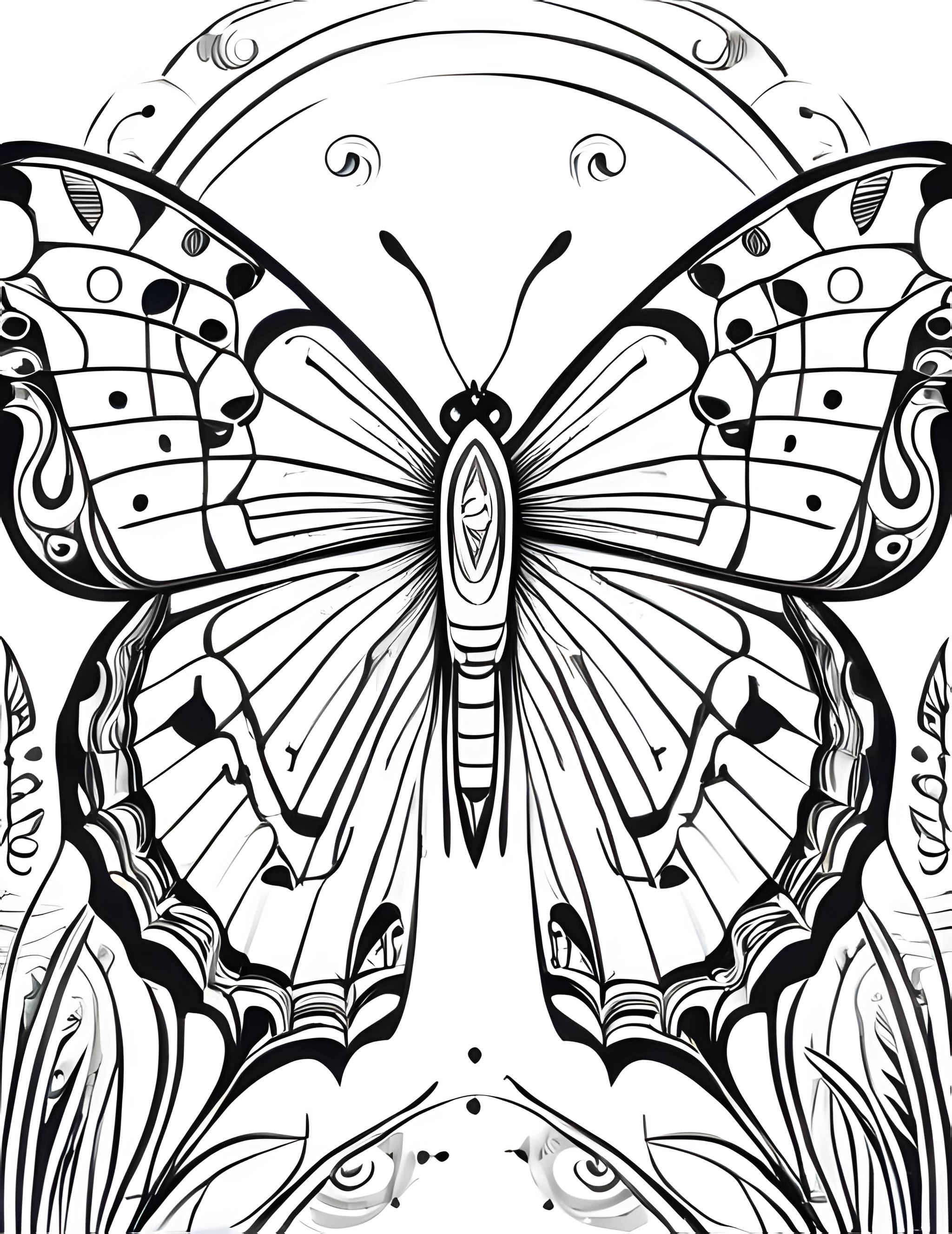 Раскраска Бабочка с крупными узорчатыми крыльями