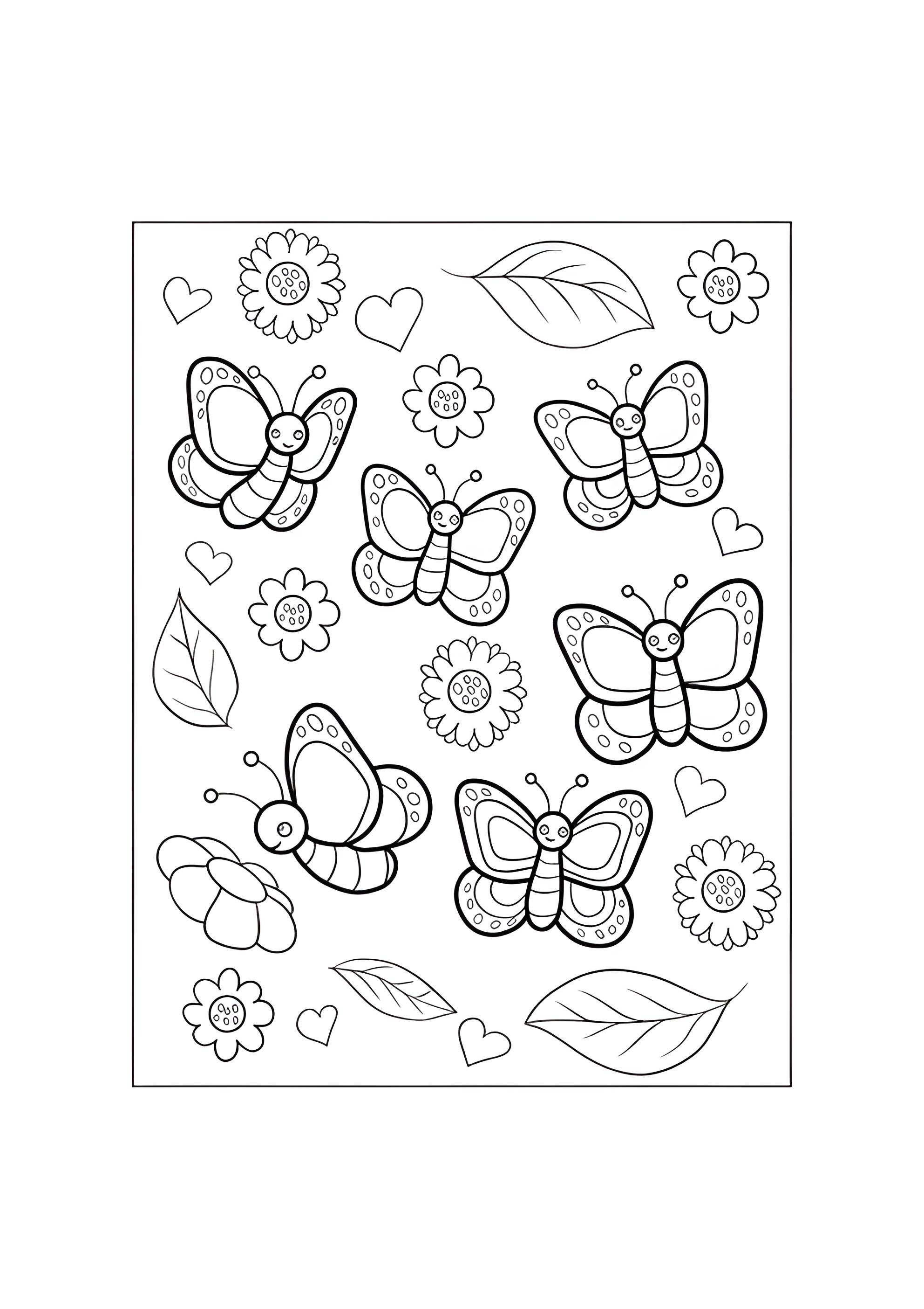 Раскраска Бабочки и цветы весной