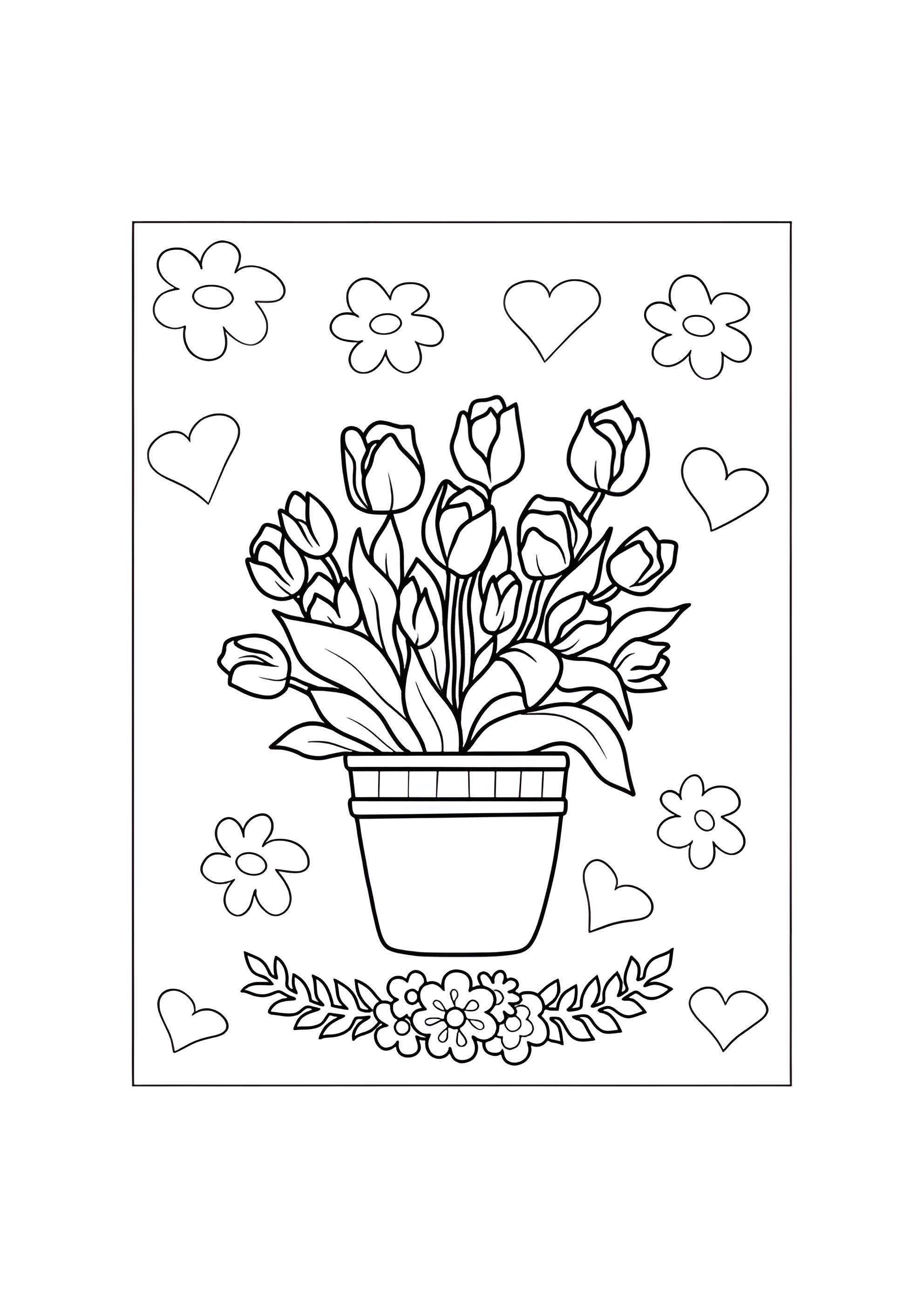 Раскраска Букет тюльпанов весной