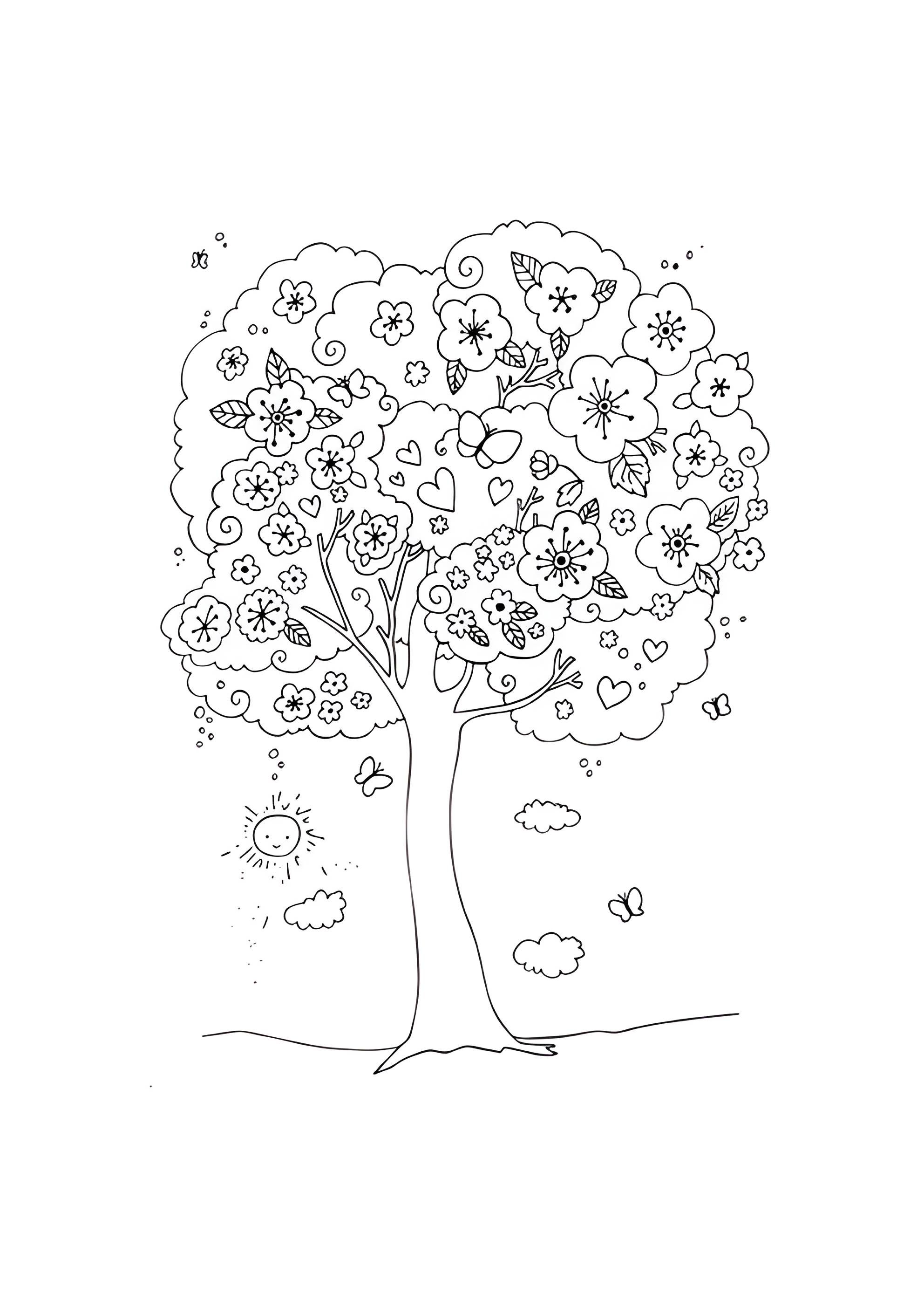 Раскраска Цветущая вишня