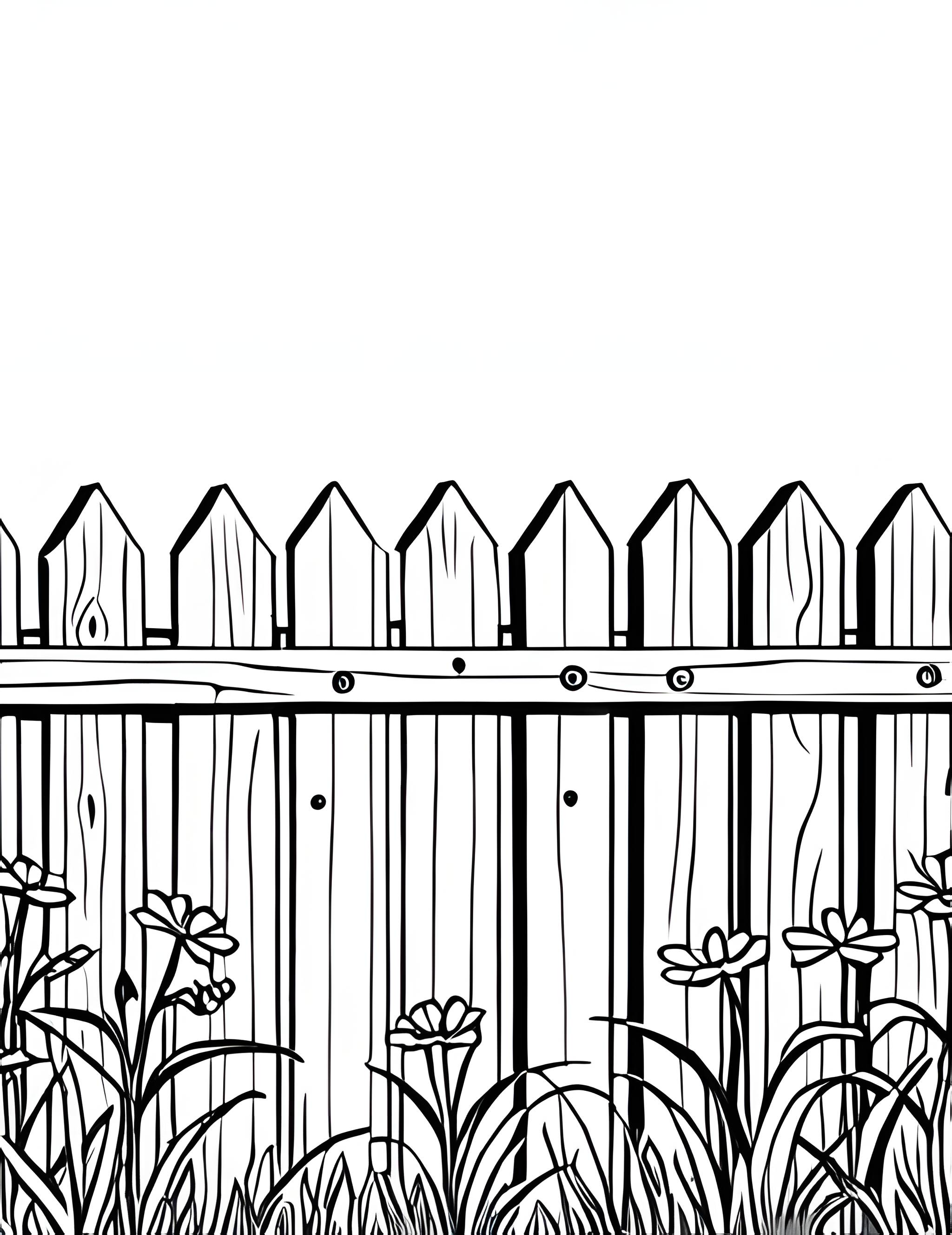 Раскраска Деревянный забор, перед которым растут полевые цветы