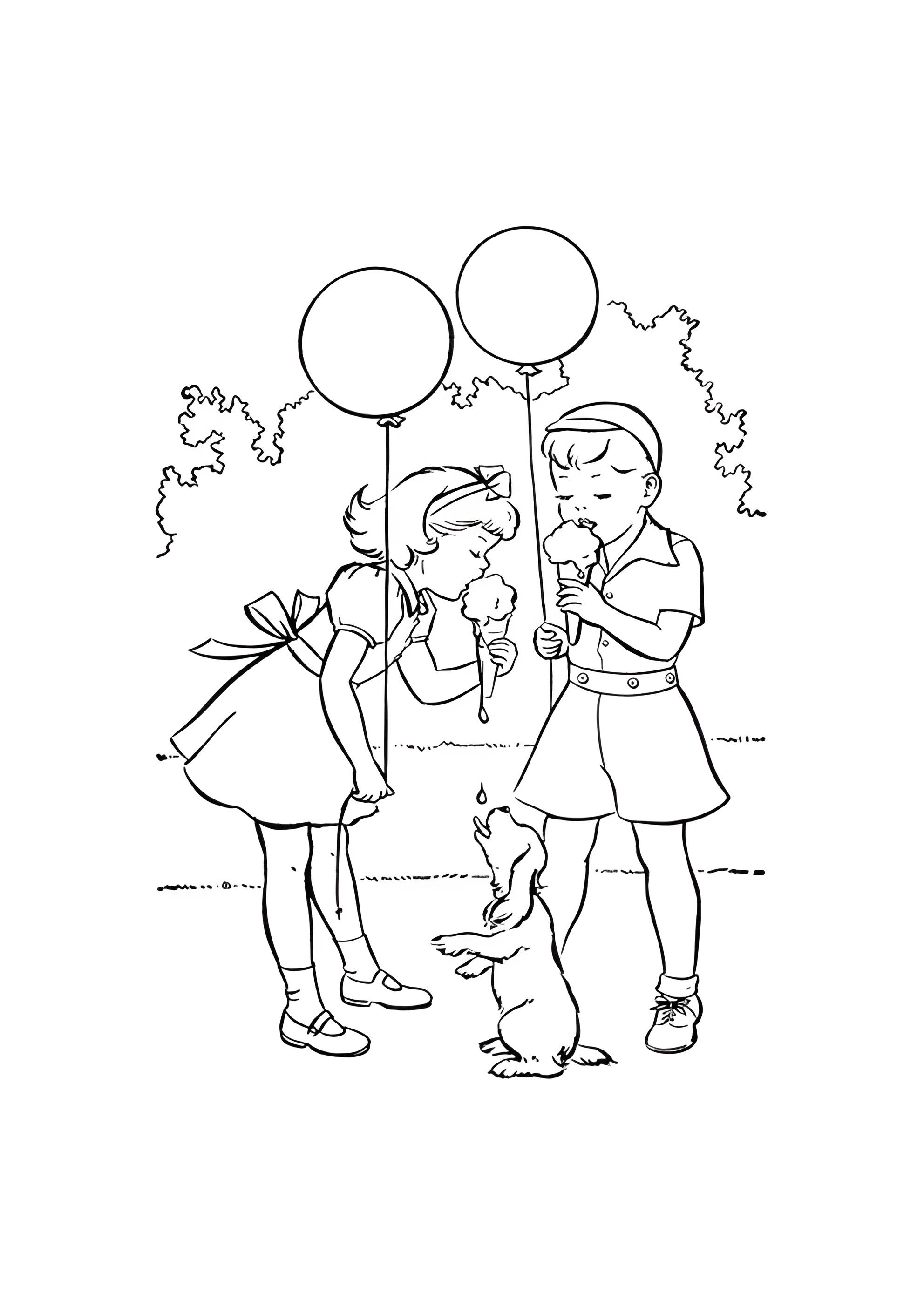 Раскраска Дети с мороженым