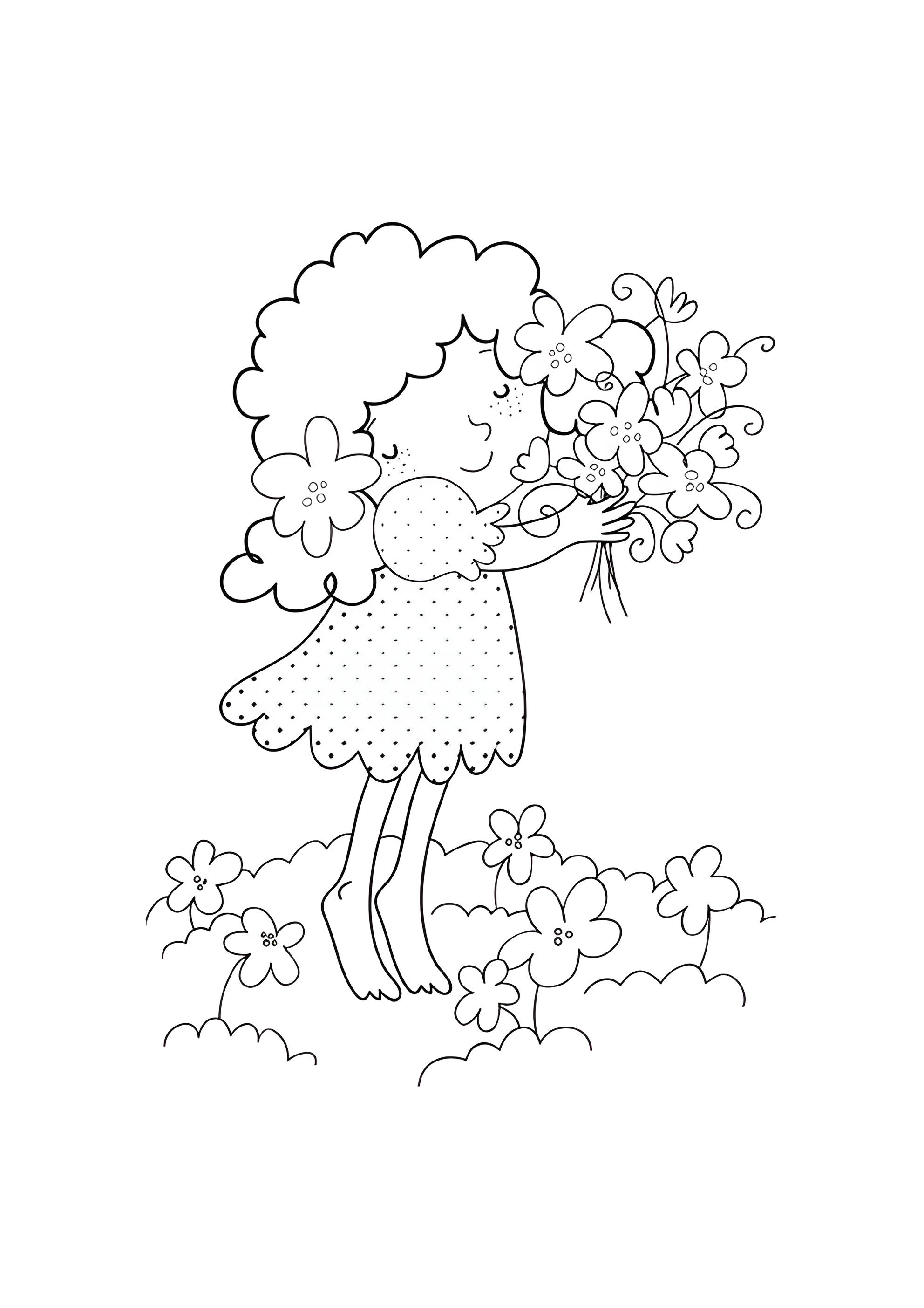 Раскраска Девочка с цветами