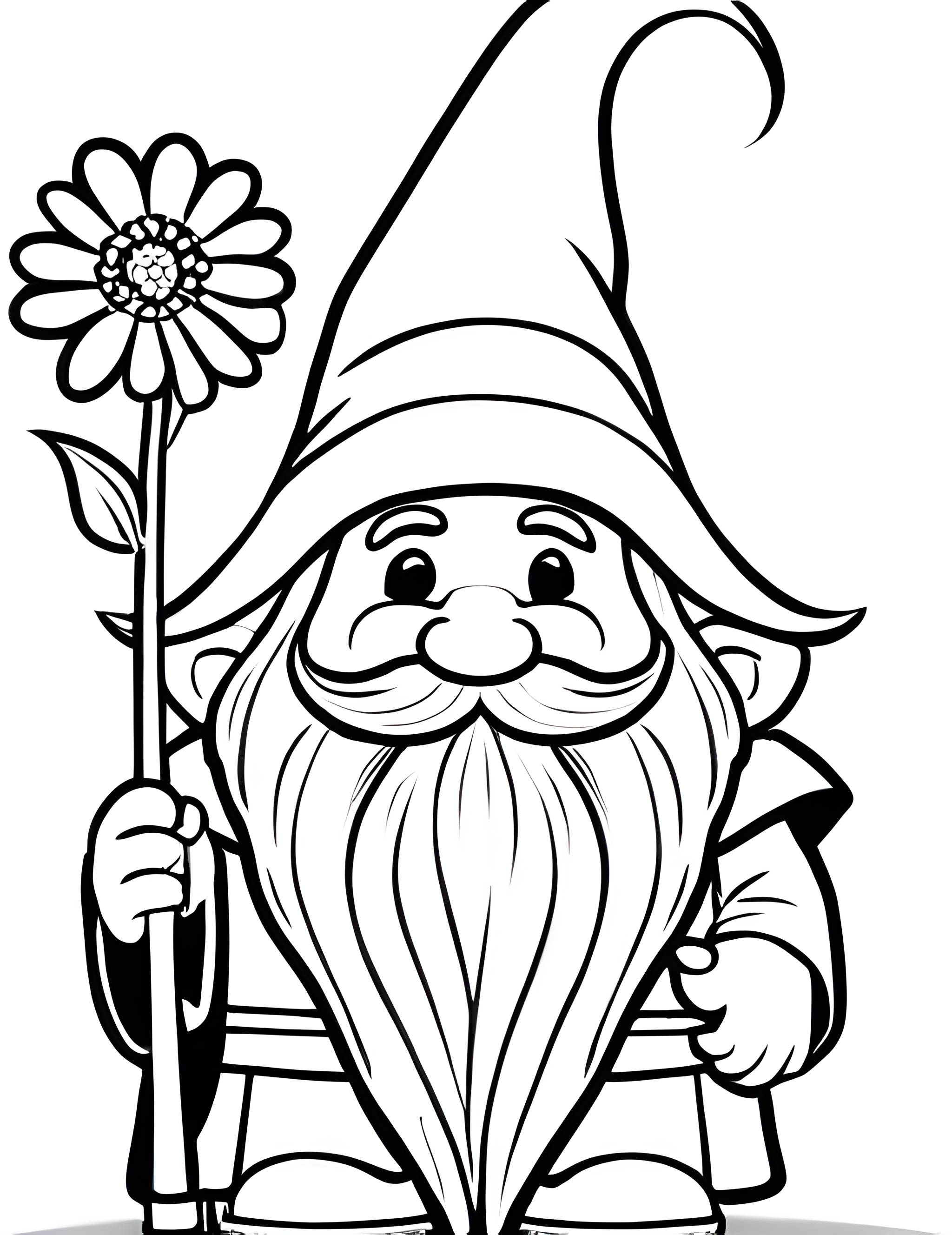 Раскраска Гном с распустившимся цветок