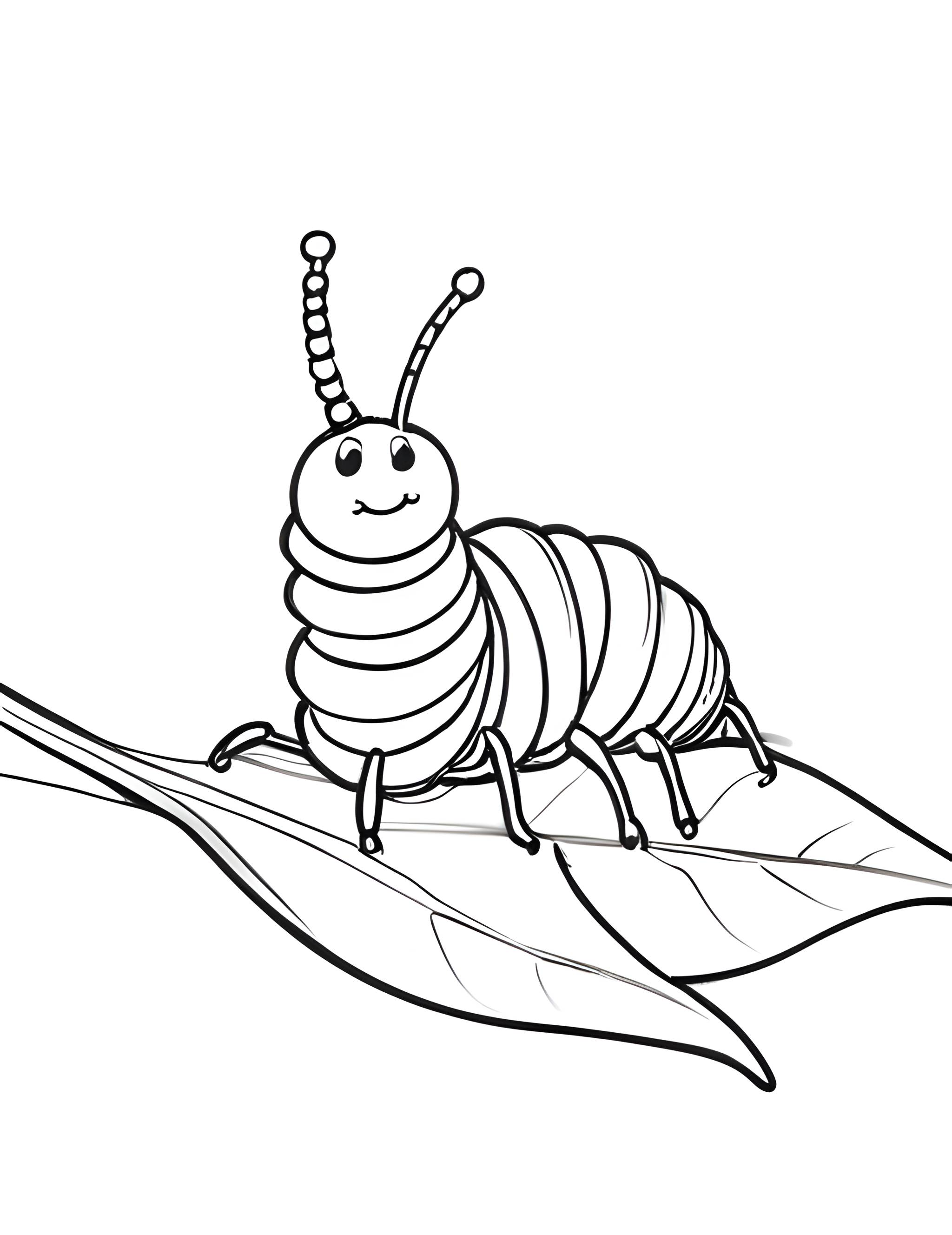 Раскраска Гусеница на листе