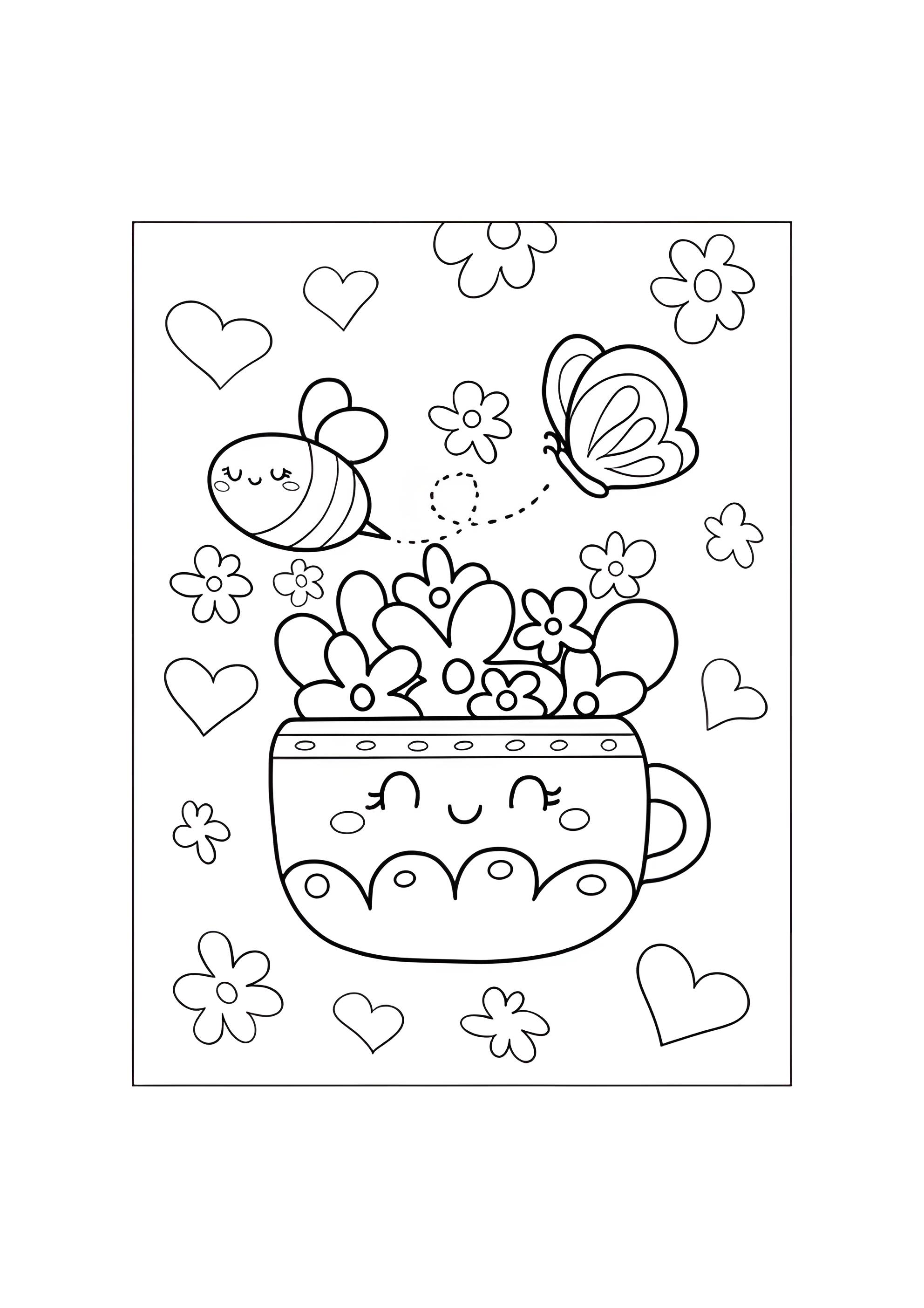 Раскраска Кавайи цветочный горшок
