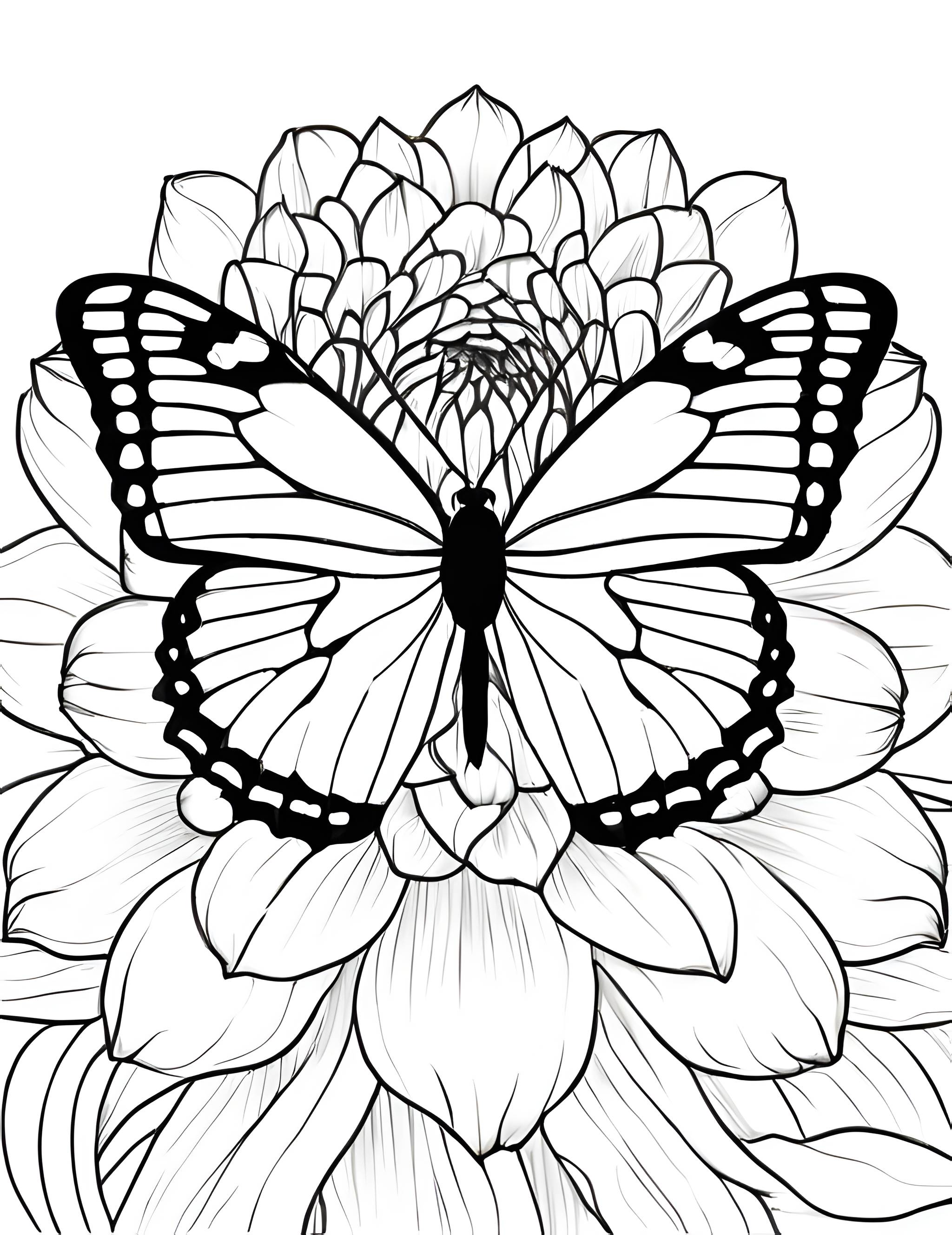 Раскраска Красивая бабочка в центре цветка