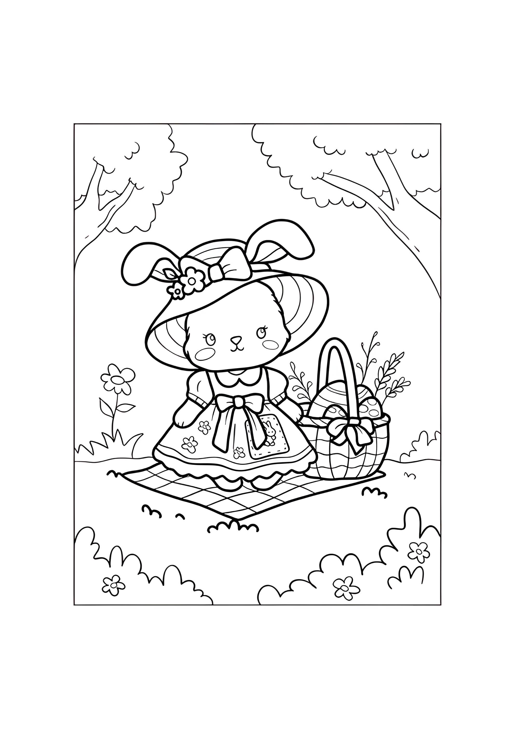 Раскраска Крольчиха в платье и в шляпке