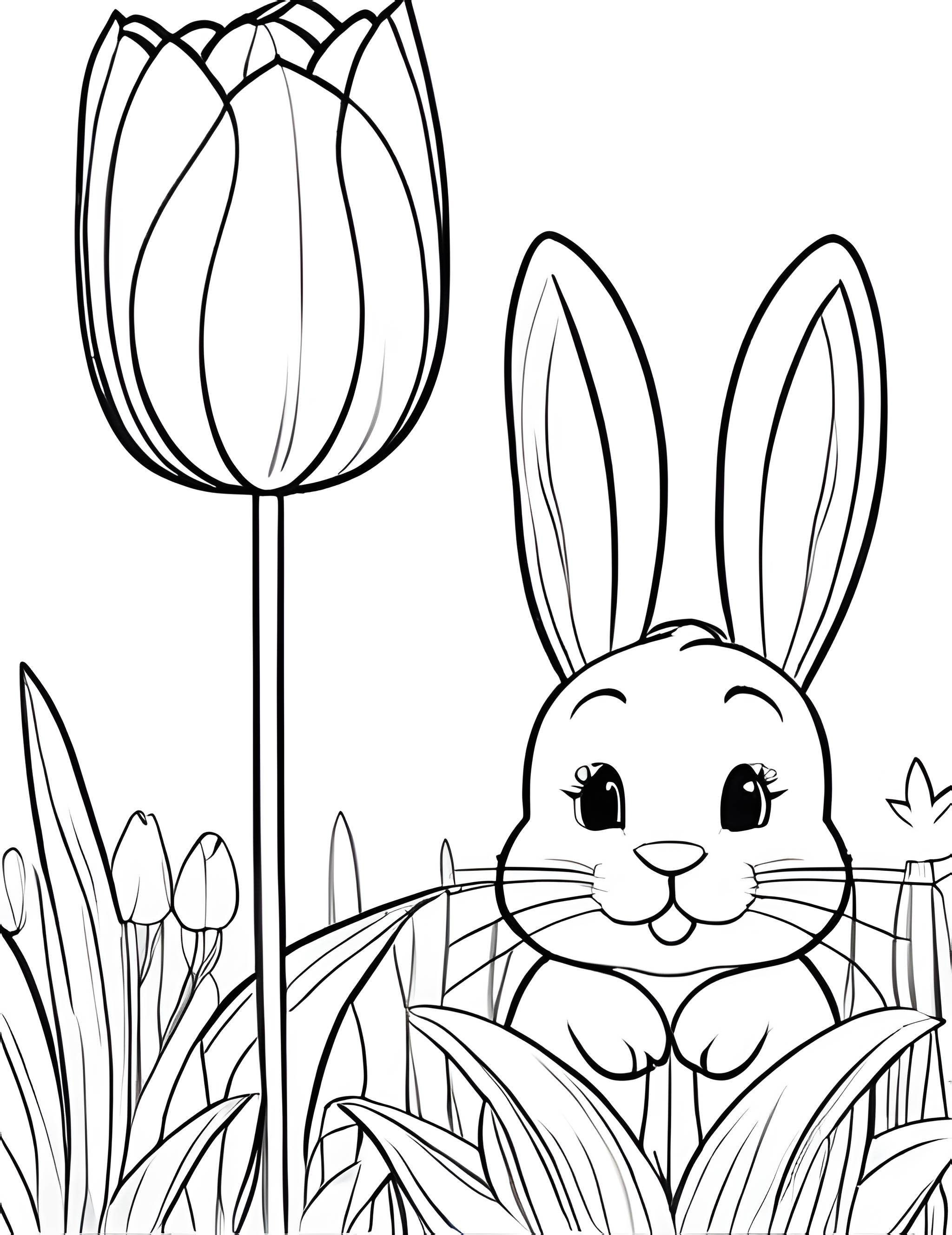 Раскраска Кролик с тюльпаном