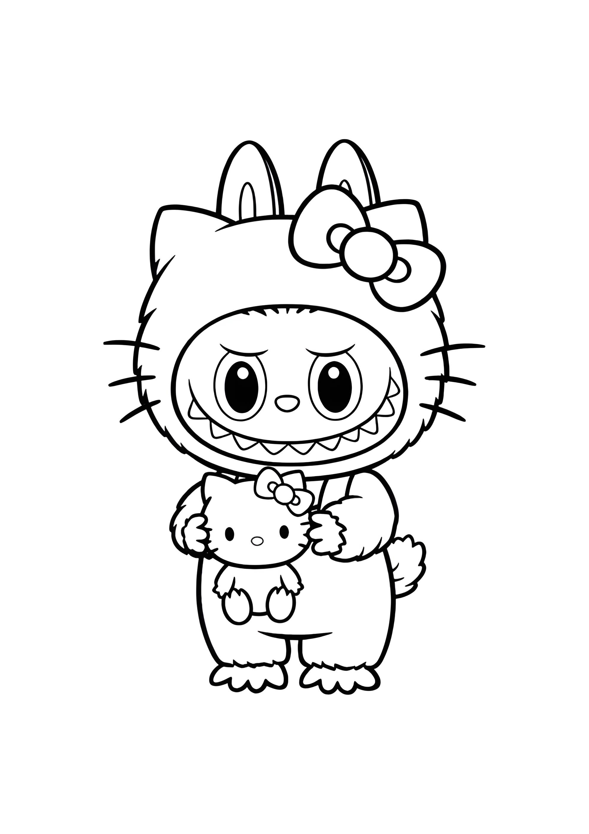 Раскраска Лабубу Хеллоу Китти с игрушкой