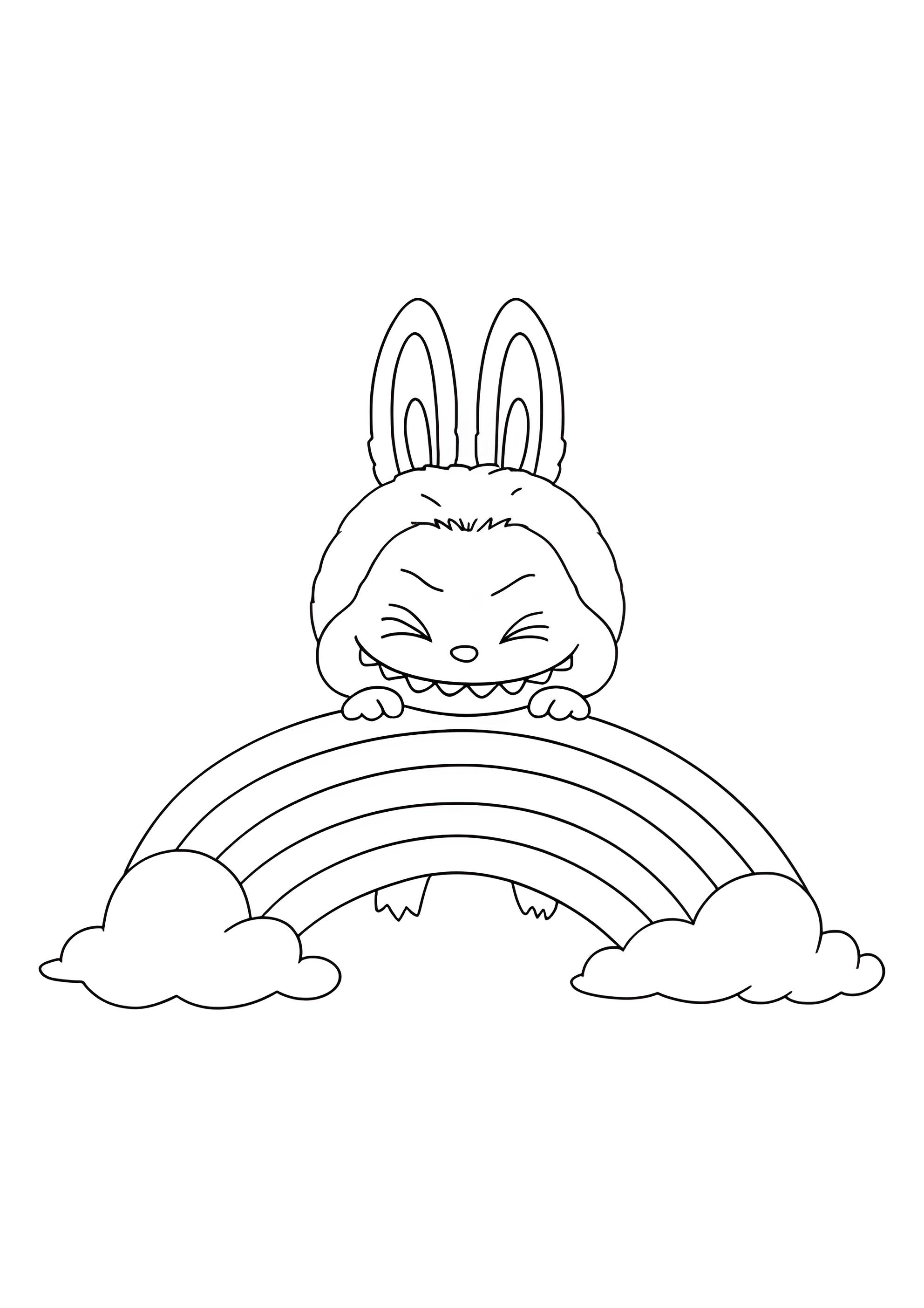 Раскраска Лабубу и радуга