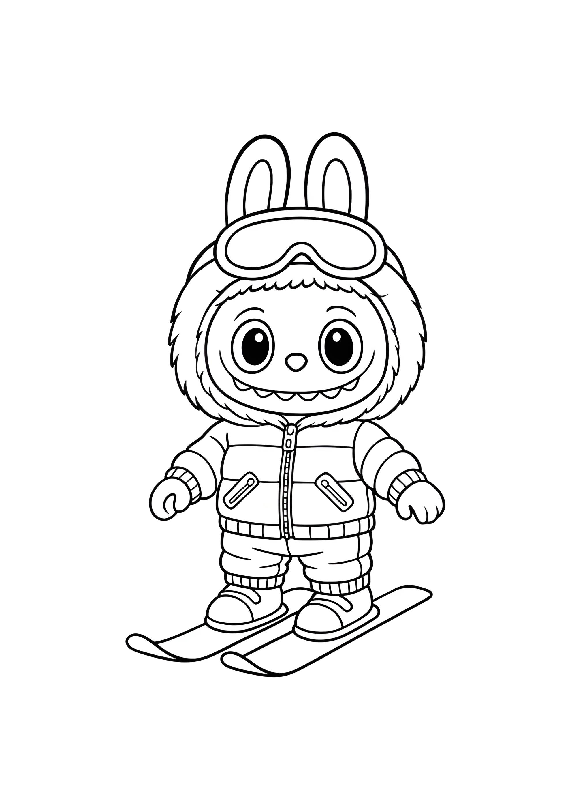 Раскраска Лабубу на лыжах