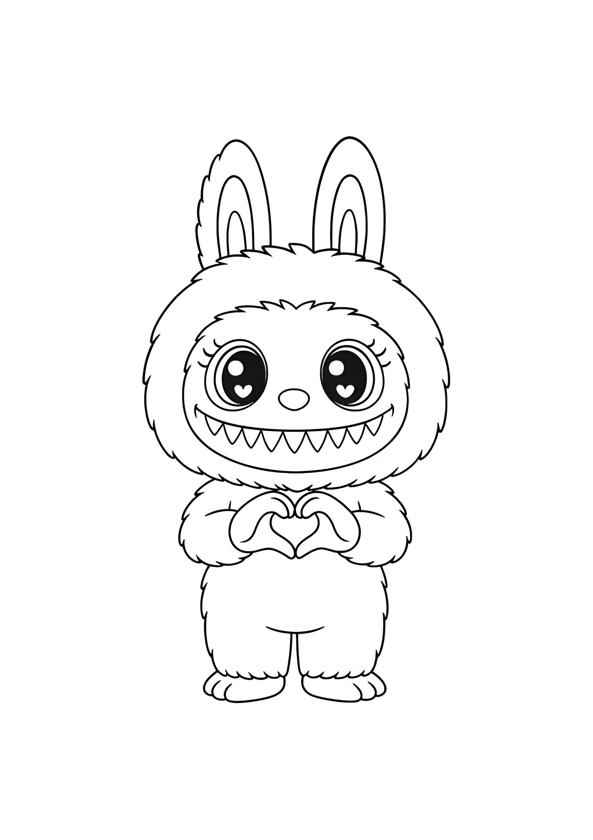 Раскраска Лабубу показывает сердечко