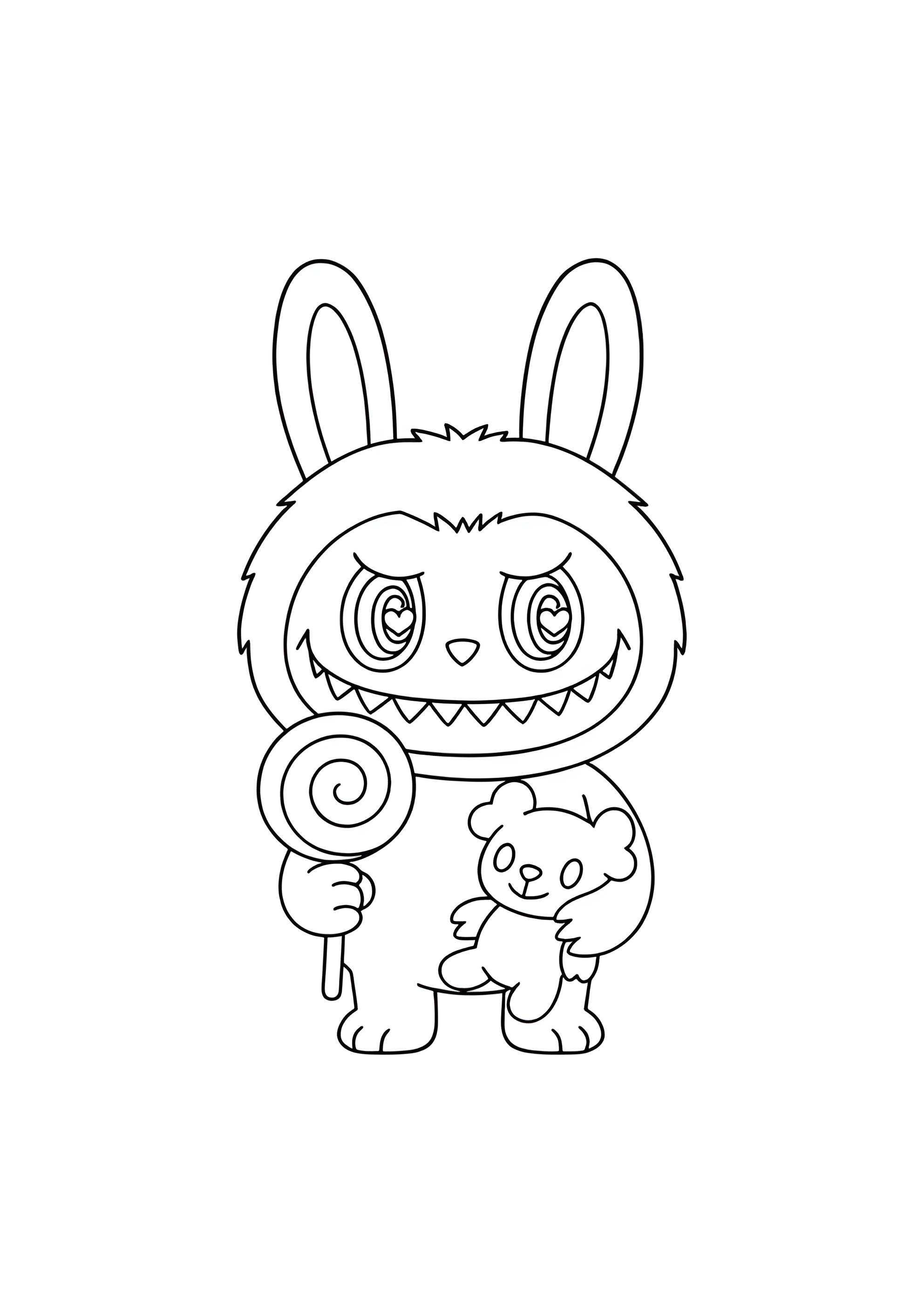 Раскраска Лабубу с леденцом