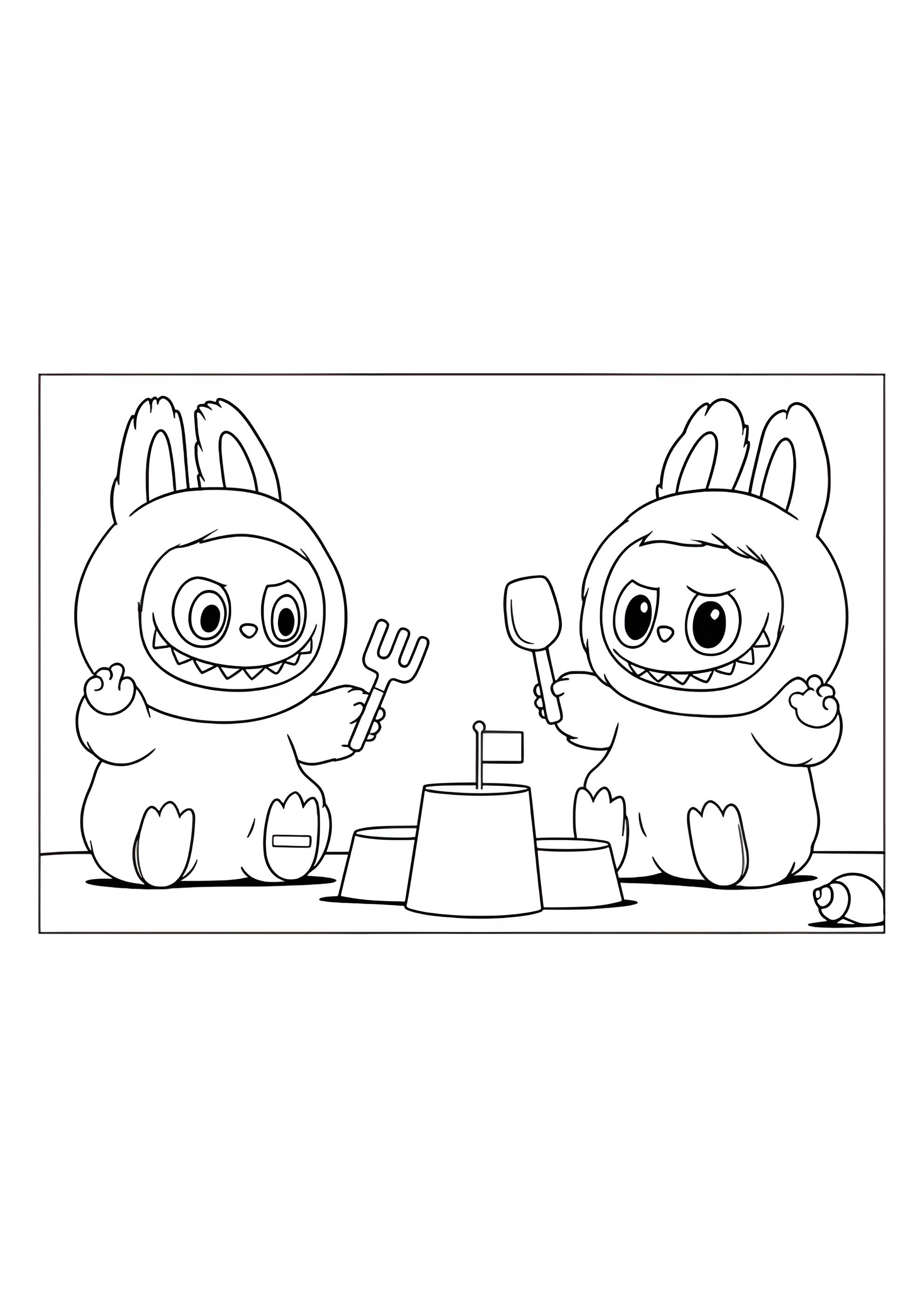 Раскраска Лабубу с подружкой на пляже