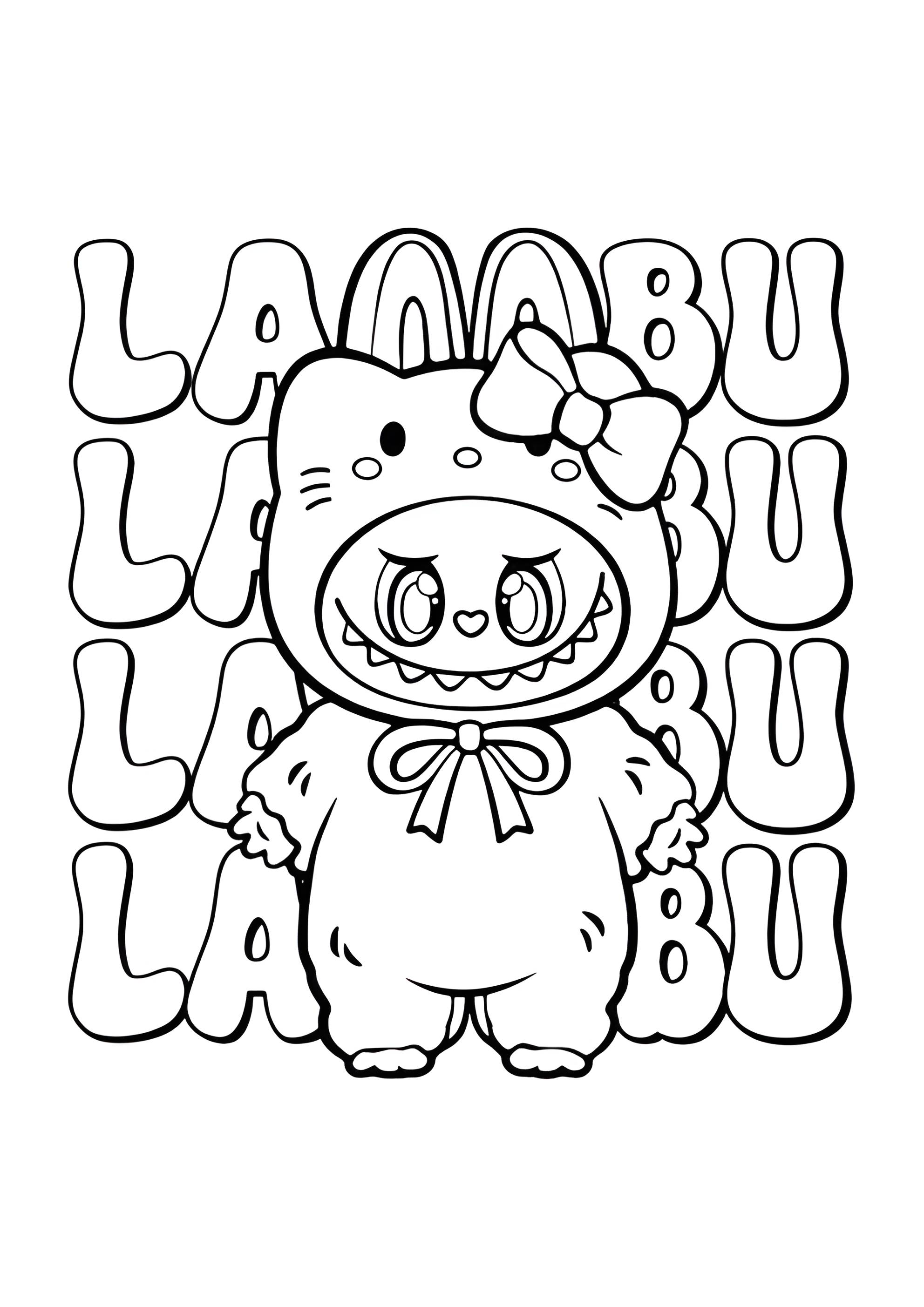 Раскраска Лабубу в кигуруми Хеллоу Китти