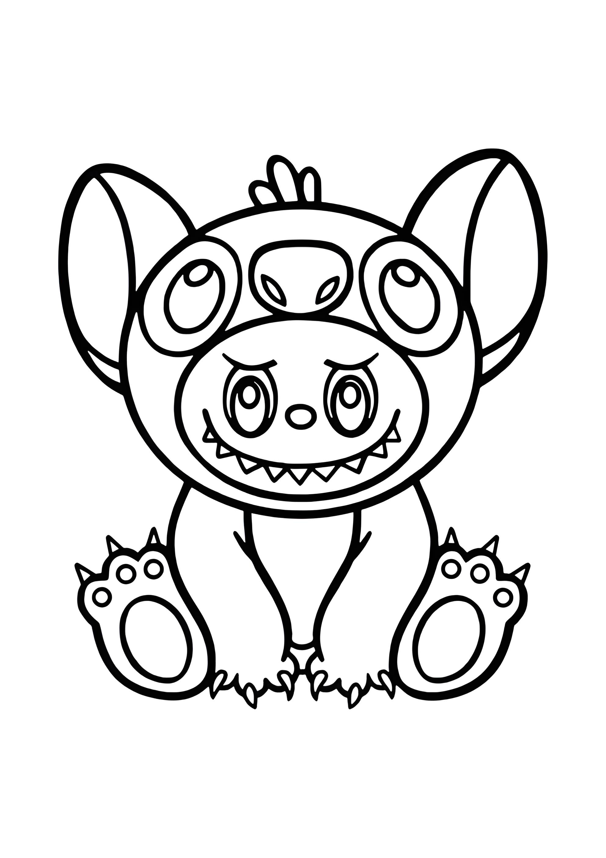 Раскраска Лабубу в костюме Стича