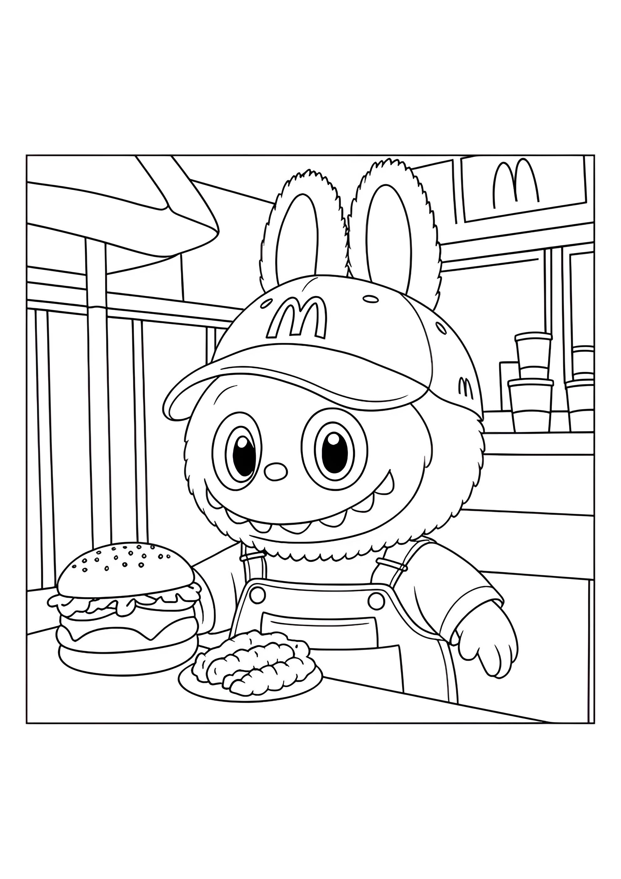 Раскраска Лабубу в МакДональдс