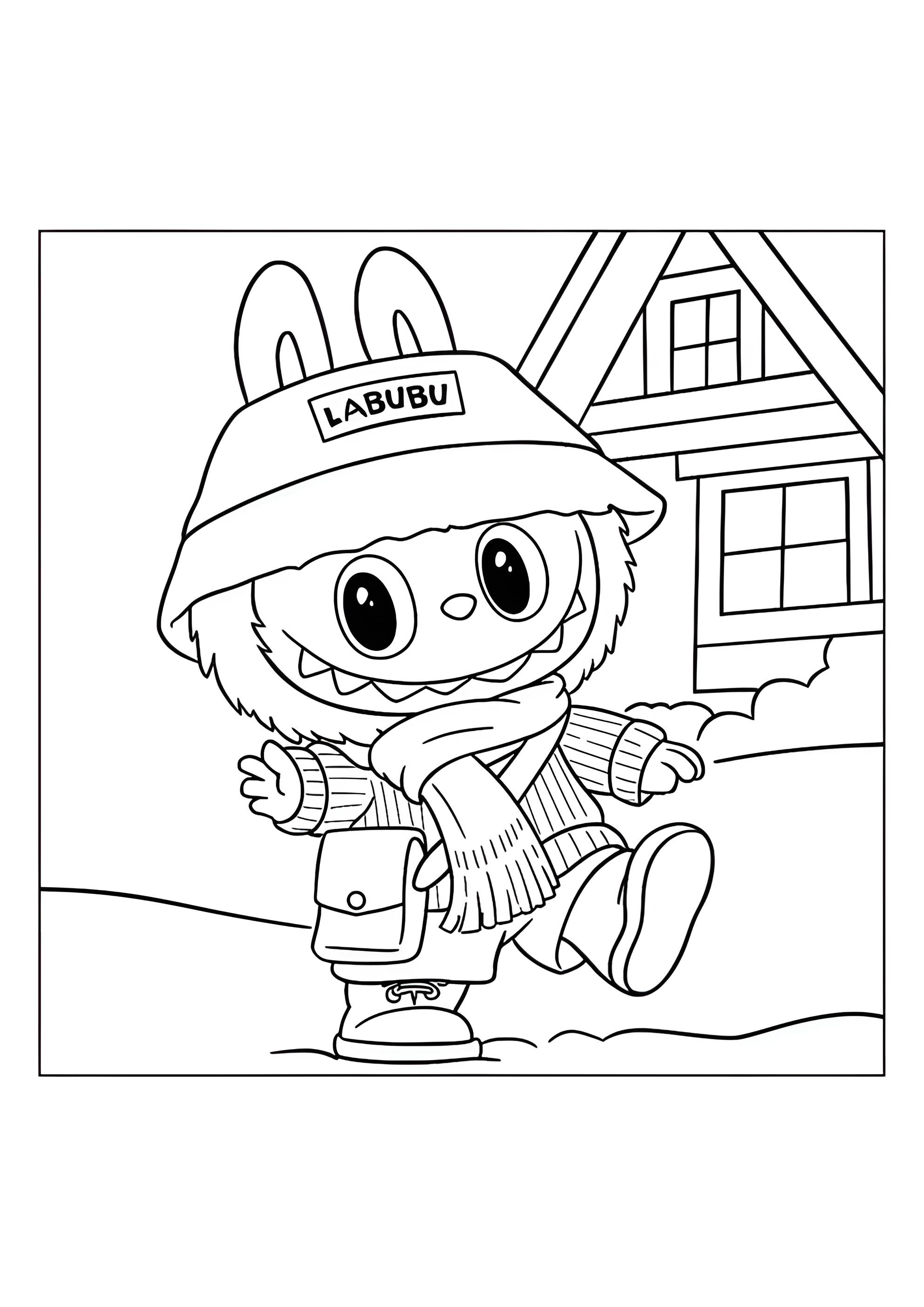 Раскраска Лабубу в шапке с шарфом