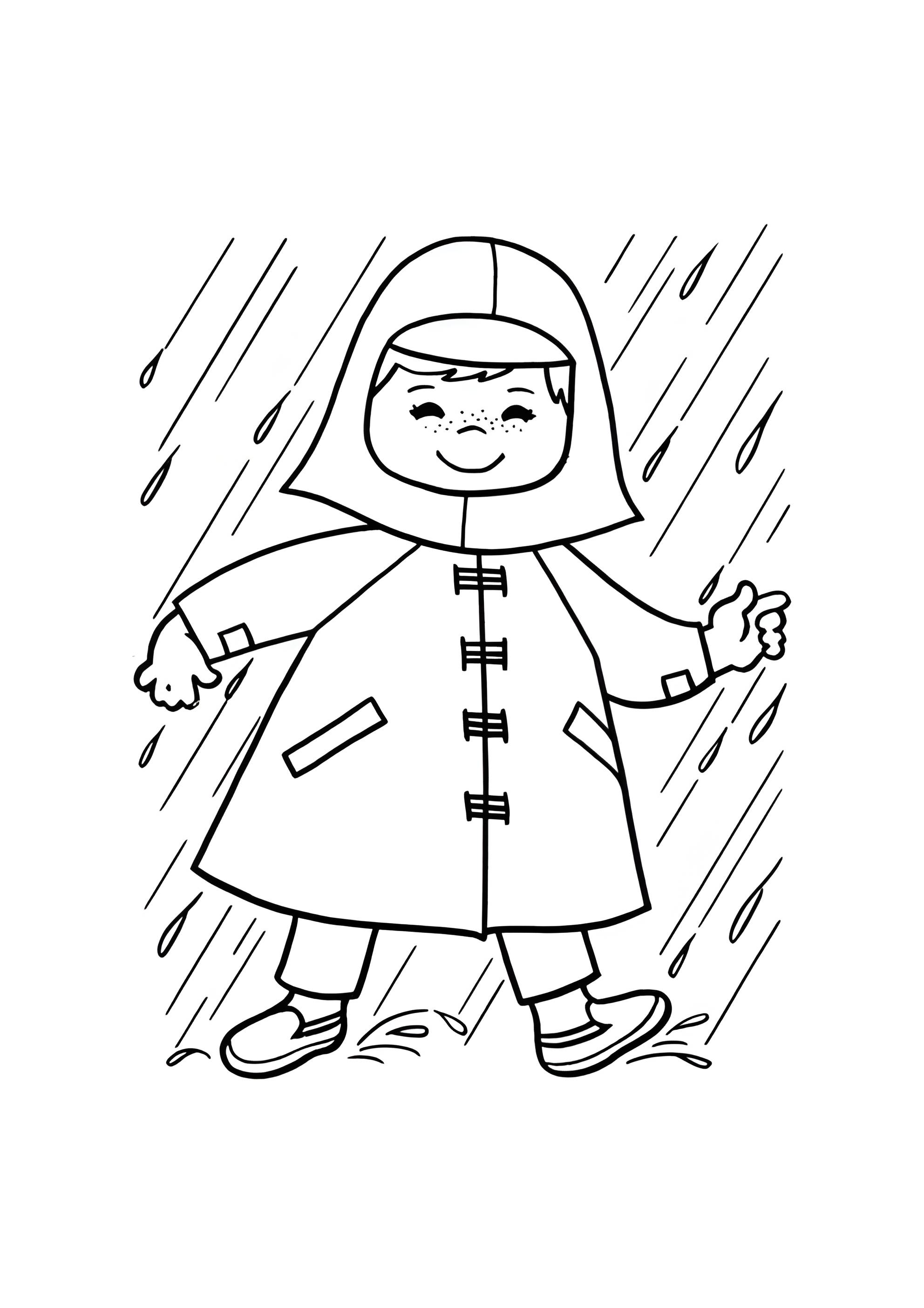 Раскраска Малыш под дождём