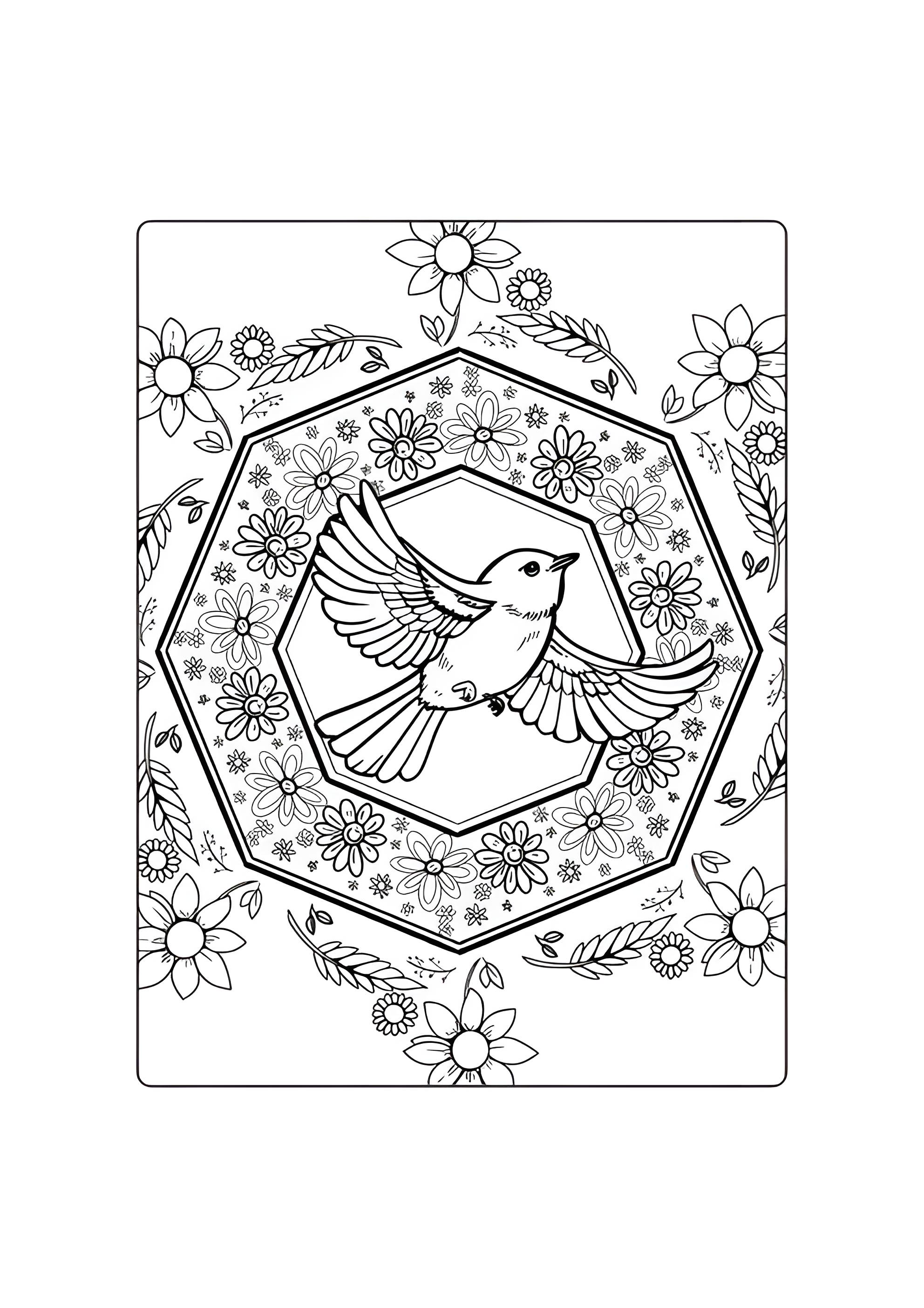 Раскраска Мандала Весна Птица
