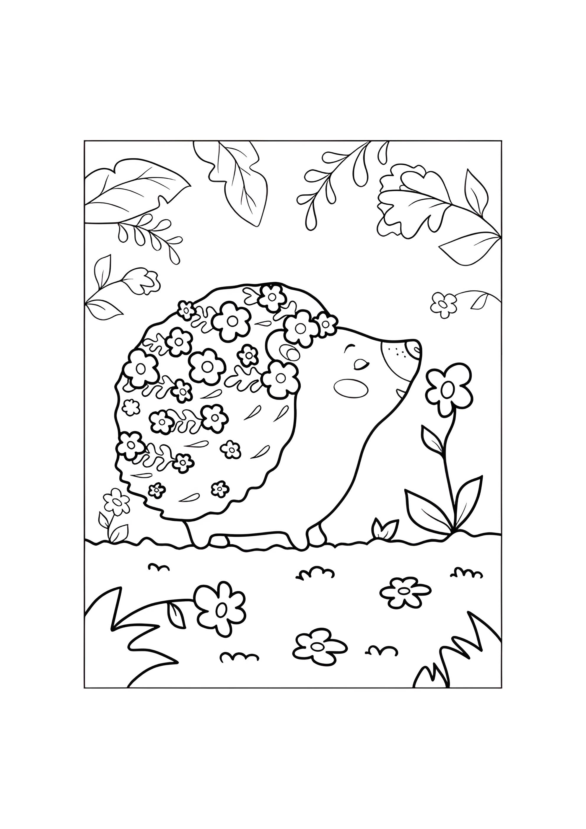 Раскраска Милейший ёжик в цветочках