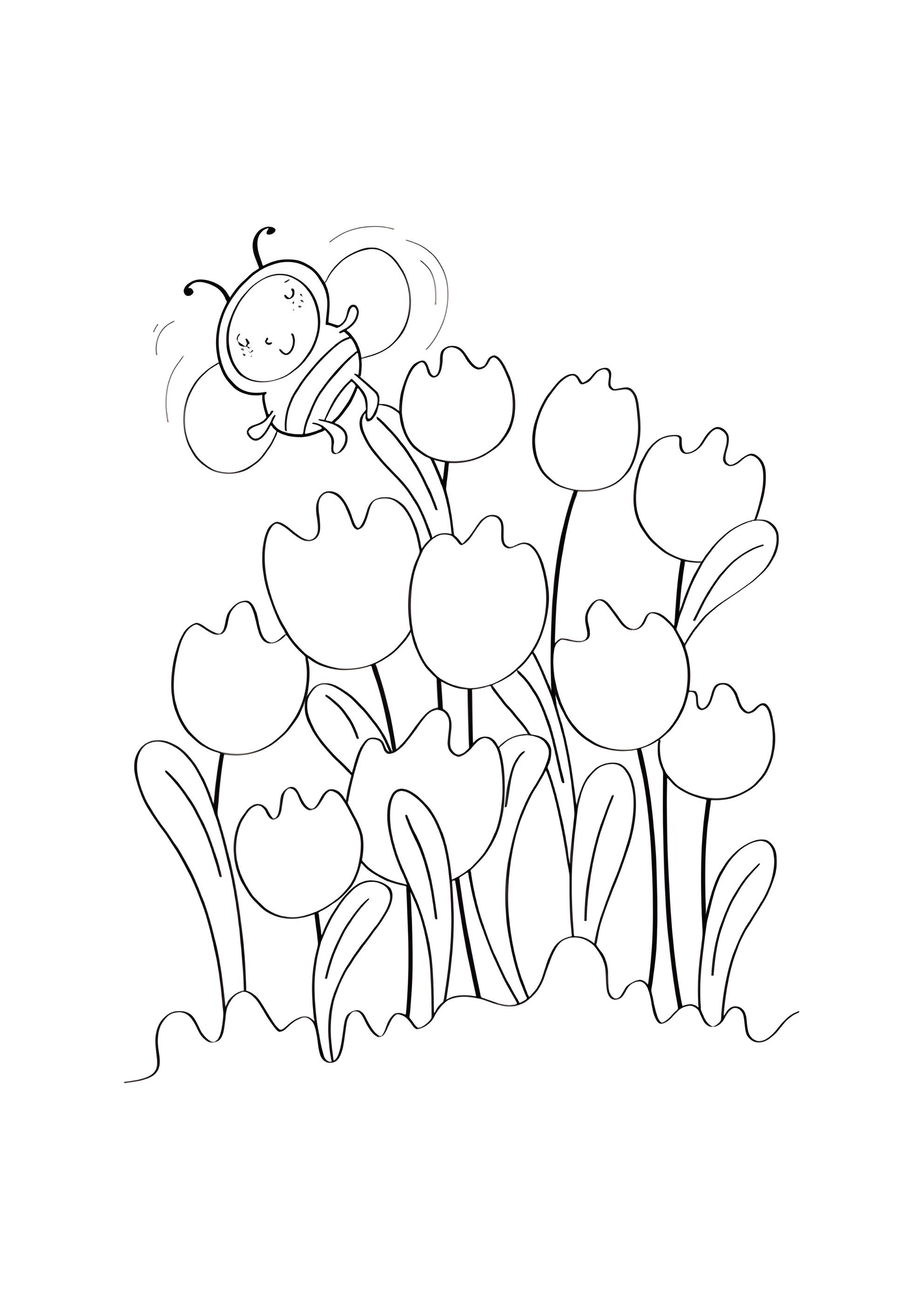 Раскраска Тюльпаны и пчелка